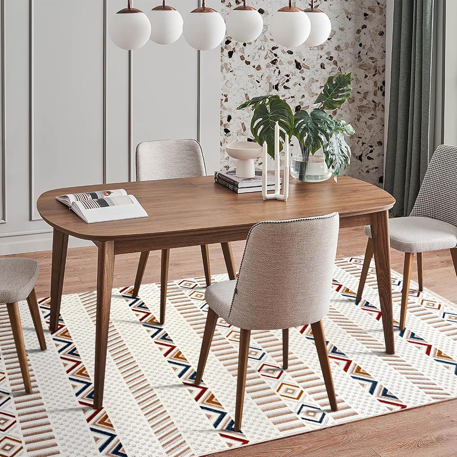 Area Rug for Living Room, Bedroom & Hallway – Soft & Durable Low Pile Area Rugs – Bohemian, Aztec & Boho Style – Pet & Kid-Friendly, Ideal for High-Traffic Areas (BEIGE, 120X180)