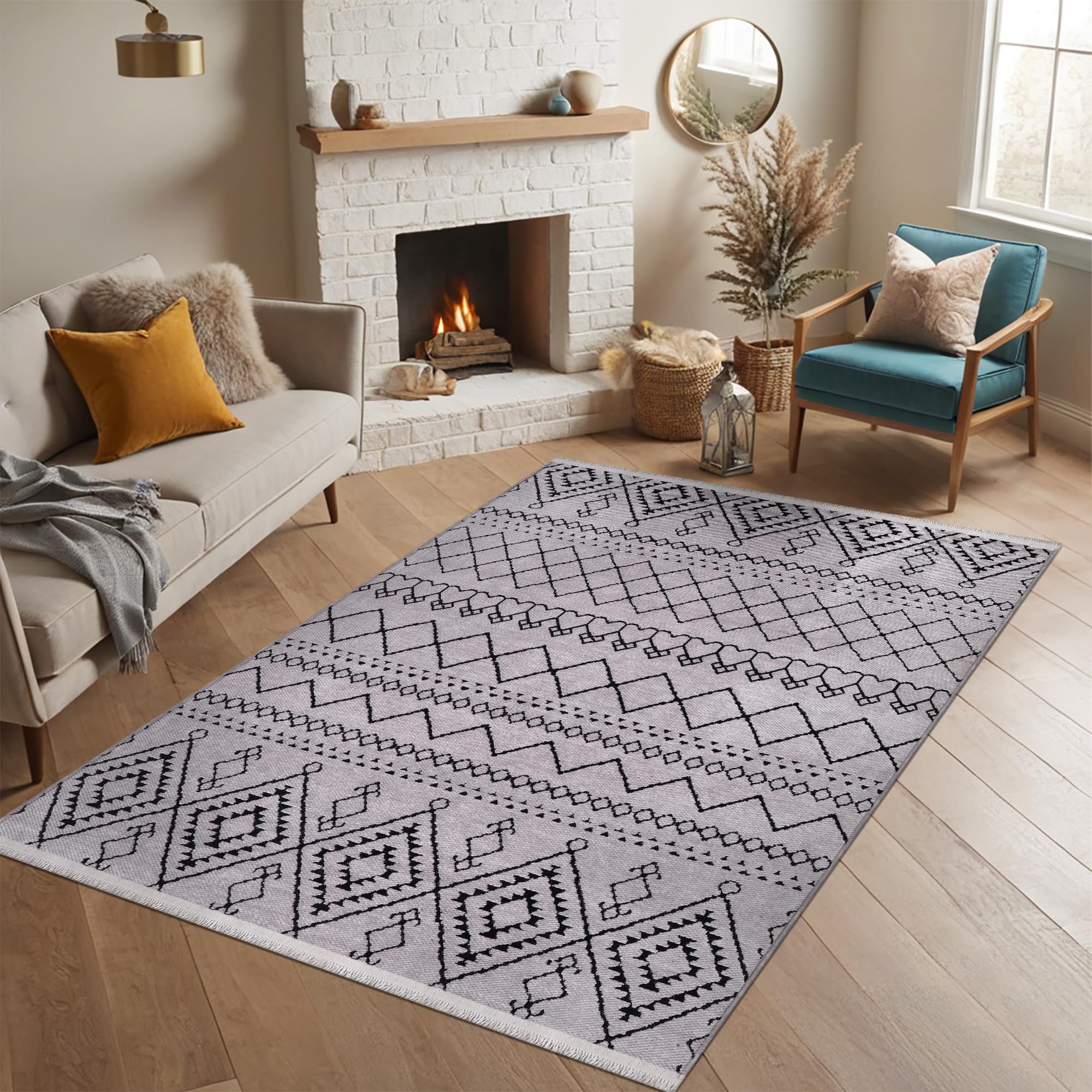 Rugs Living Room - Machine Washable Rug, Low Pile Non-Slip Area Rug - Area Rugs for Livingroom Bedroom Kitchen - Pet Friendly Carpet, Modern Room Decor (Red, 120X180)