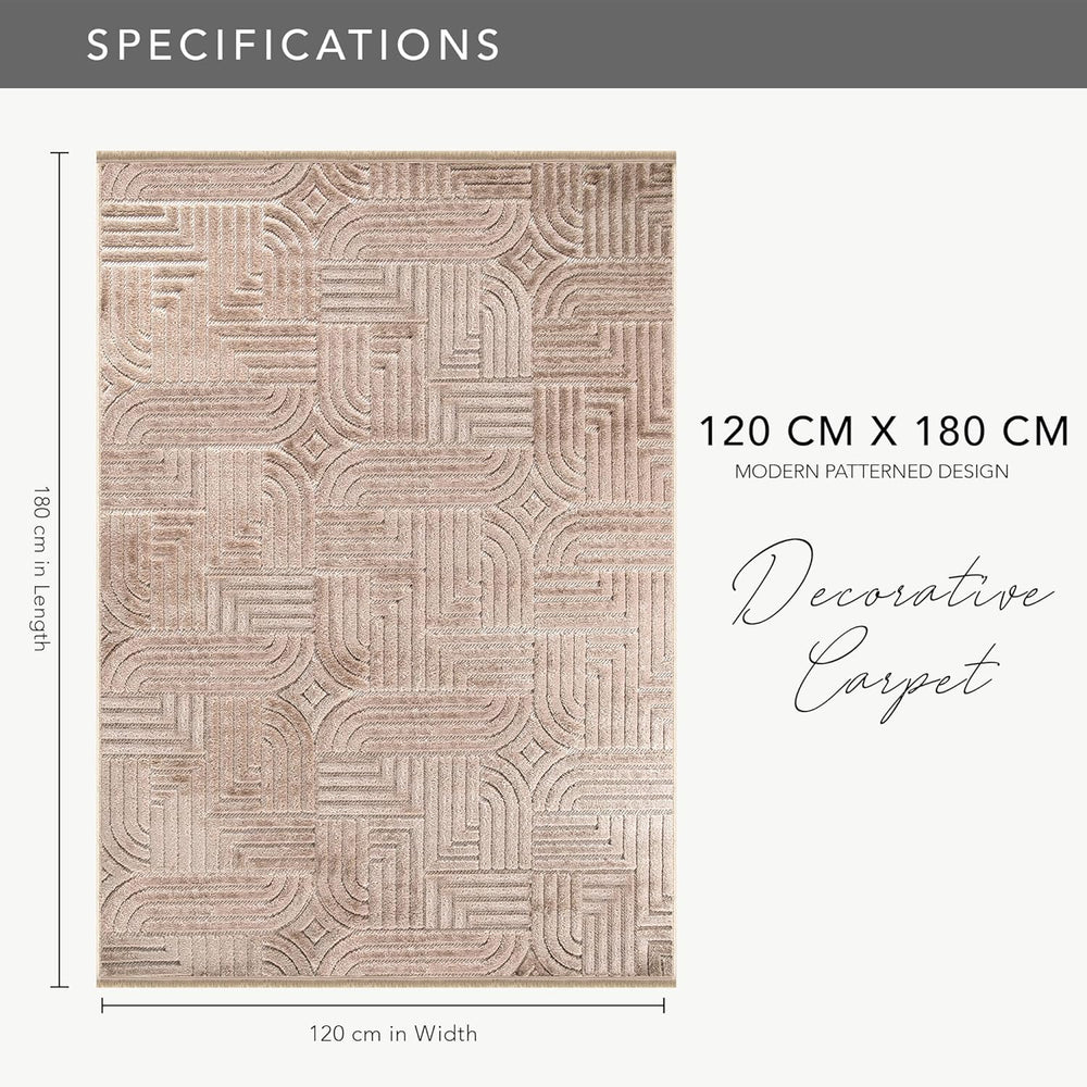 Modern textured polypropylene area rug by Netline Home, taupe geometric design, medium pile, non-shedding for living room or bedroom.