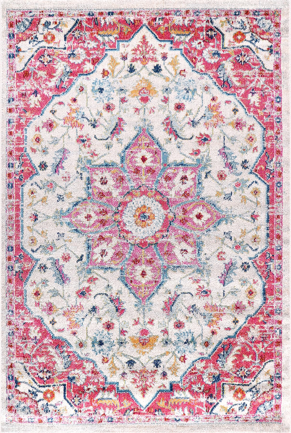 NETLINE HOME Area Rugs For Living Room, Bedroom, Kitchen, Dining Room | Oriental Design Carpet | Soft Medium Pile | Traditional Vintage Rug | Stain Resistant (Pink Cream, 160X230 CM)