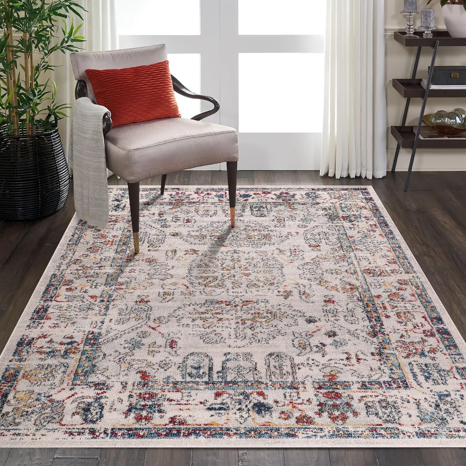 Vintage Area Rug for Living Room | Soft & Durable Carpet, Kid & Pet Friendly | Wilton Woven, Classic Distressed Medallion Design for Bedroom, Hallway & Kitchen (BEIGE, 80X150)
