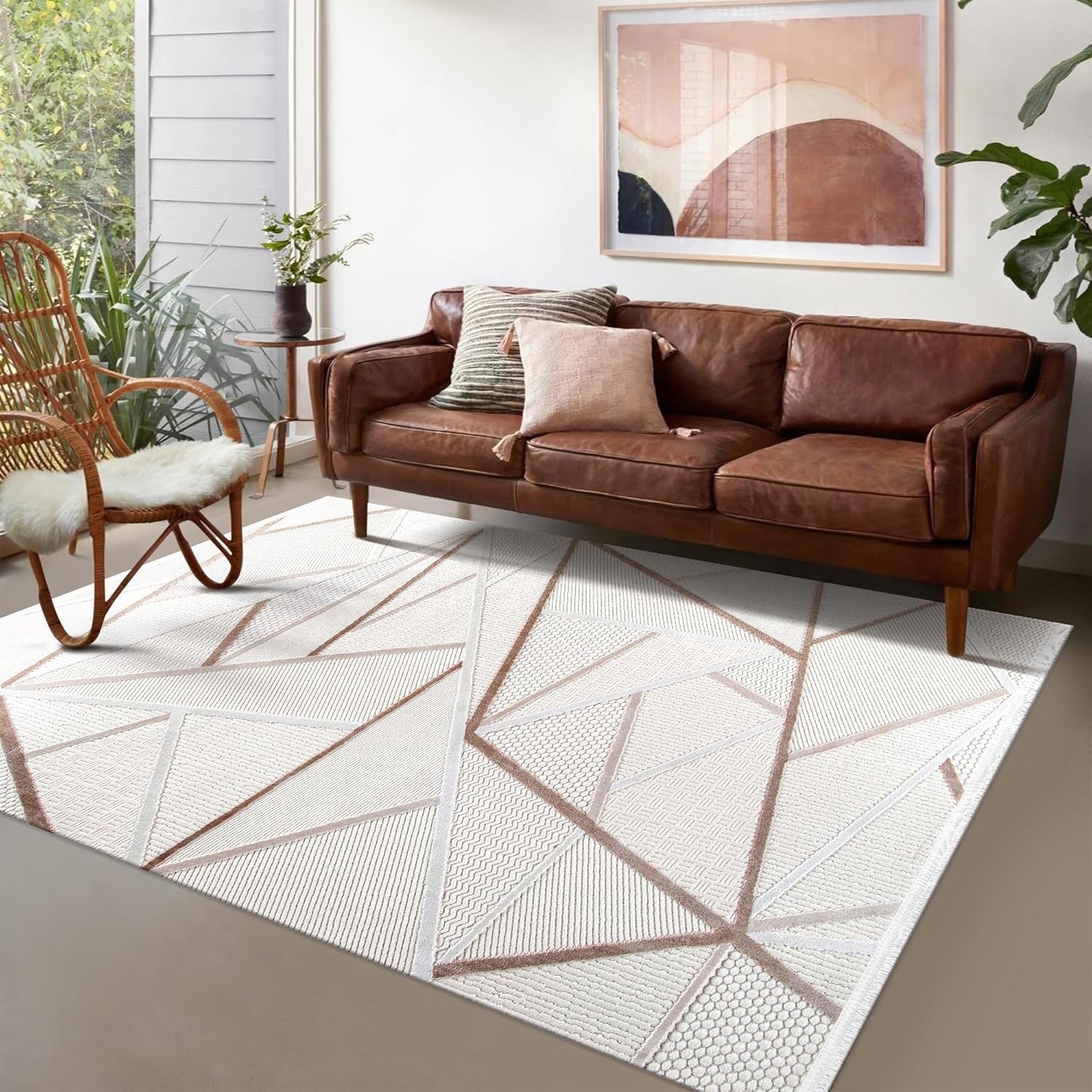 Area Rug for Living Room – Soft & Durable Carpet for Bedroom, Kitchen & Hallway – Easy to Clean, Pet & Kid Friendly Geometric Beige & Cream Rug (CREAM 2, 160X230)