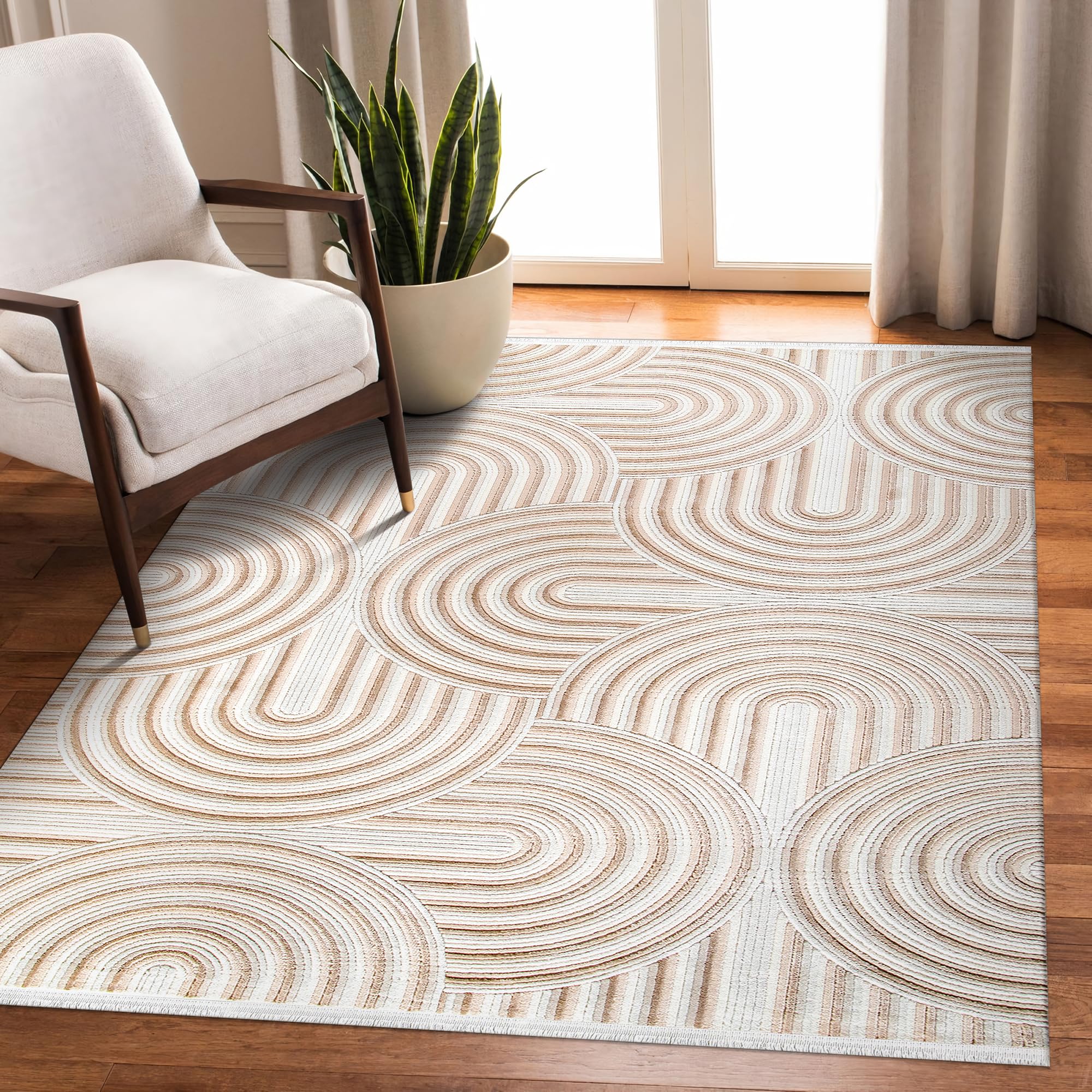 Area Rug for Living Room – Soft & Durable Carpet for Bedroom, Kitchen & Hallway – Easy to Clean, Pet & Kid Friendly Geometric Beige & Cream Rug (CREAM 2, 160X230)