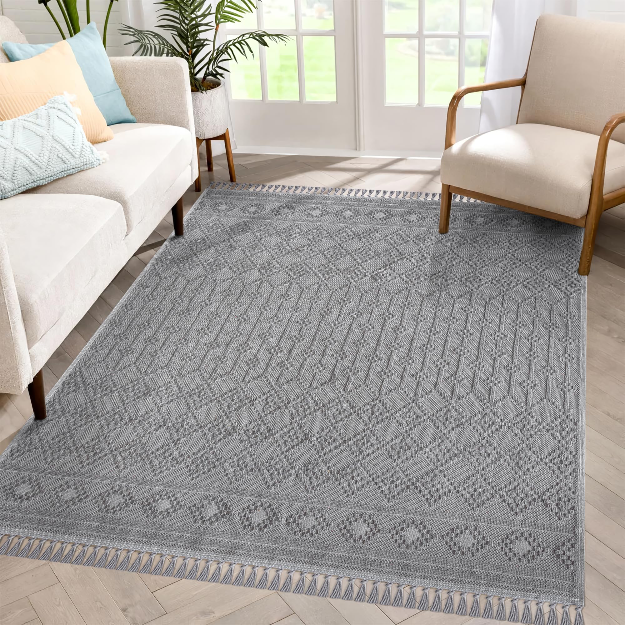 NETLINE HOME Machine Washable Area Rugs For Kitchen, Bedroom, Dining Room and Living Room | Kid Pet Friendly Rug | 100% Cotton | Low Pile | Non Slip (Beige, 160X230 CM)