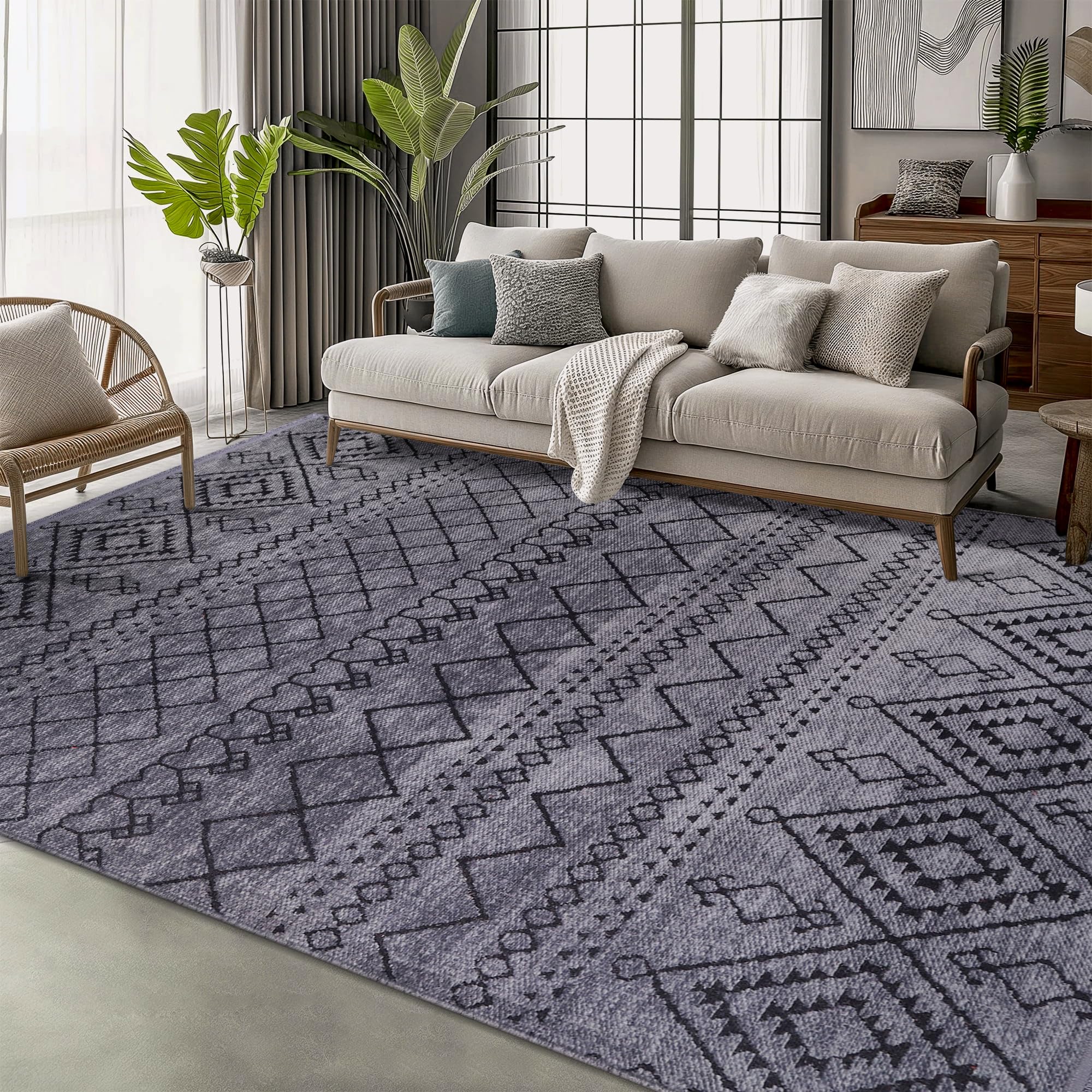 Rugs Living Room - Machine Washable Rug, Low Pile Non-Slip Area Rug - Area Rugs for Livingroom Bedroom Kitchen - Pet Friendly Carpet, Modern Room Decor (Red, 120X180)