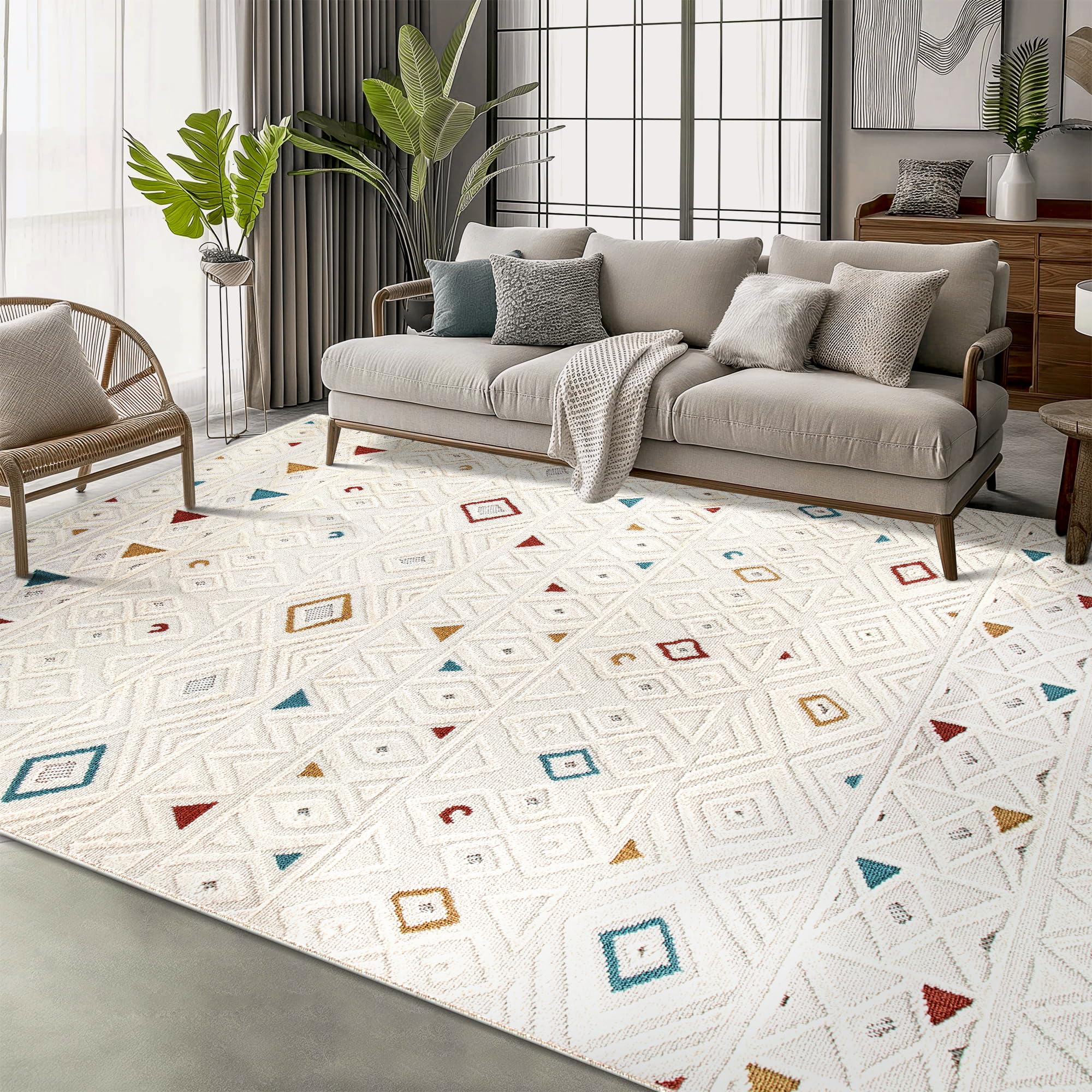 Area Rug for Living Room – Modern Textured Polypropylene Carpet | Non-Shedding, Medium Pile Geometric Rug for Bedroom, Dining Room & Home Decor (TAUPE, 120X180)