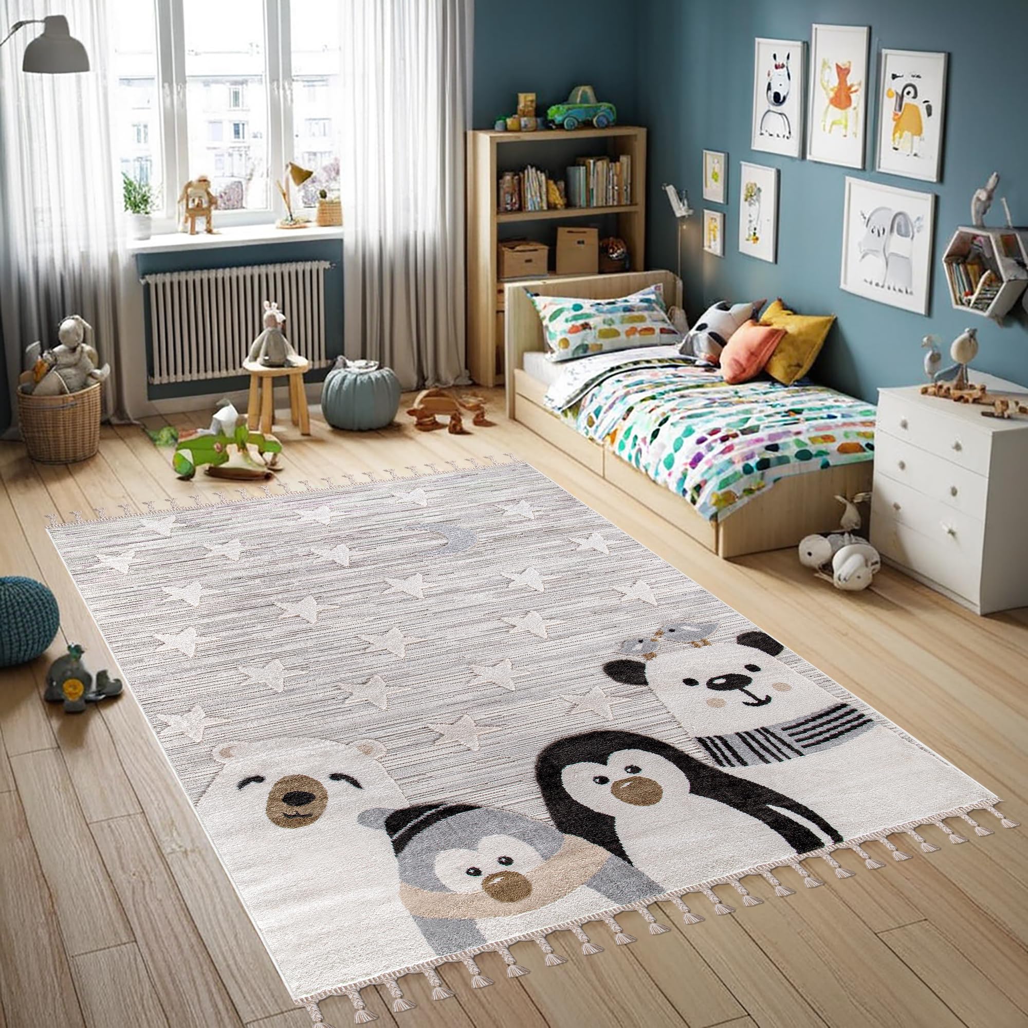 Kids Rug – Soft & Playful Area Rug for Children's Room, Nursery & Playroom | Non-Shedding, Hypoallergenic, Pet-Friendly & Durable | Cute Cartoon Designs for Kids (SOFT GRAY, 200X290)