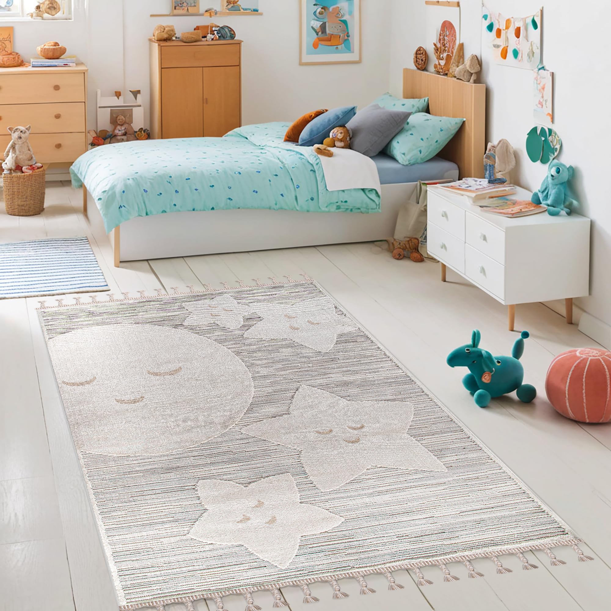 Kids Rug – Soft & Playful Area Rug for Children's Room, Nursery & Playroom | Non-Shedding, Hypoallergenic, Pet-Friendly & Durable | Cute Cartoon Designs for Kids (SOFT GRAY, 200X290)