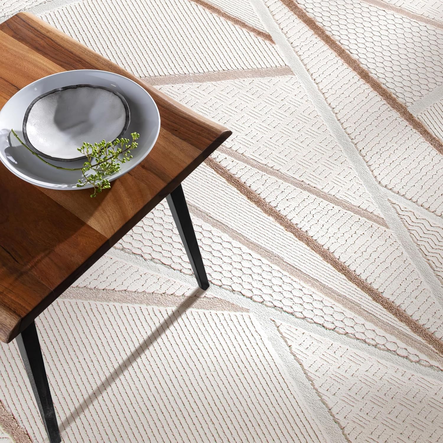 Area Rug for Living Room – Soft & Durable Carpet for Bedroom, Kitchen & Hallway – Easy to Clean, Pet & Kid Friendly Geometric Beige & Cream Rug (CREAM 2, 160X230)