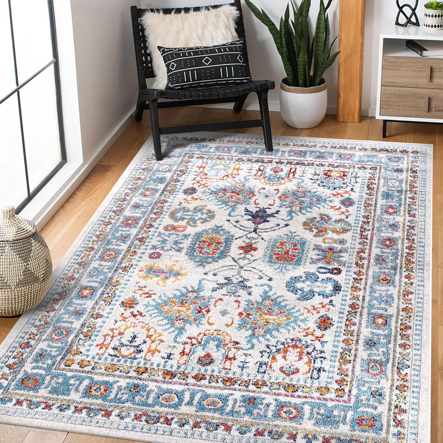 Area Rugs For Living Room, Bedroom, Kitchen, Dining Room | Oriental Design Carpet | Soft Medium Pile | Traditional Vintage Rug | Stain Resistant (Cream Blue, 160X230 CM)