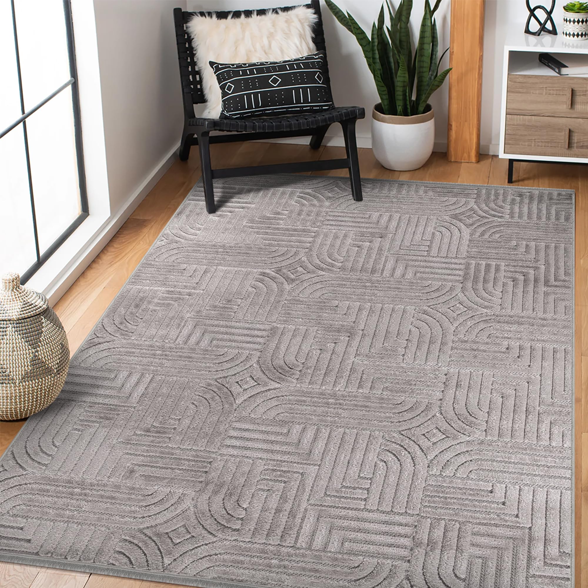 Area Rug for Living Room – Modern Textured Polypropylene Carpet | Non-Shedding, Medium Pile Geometric Rug for Bedroom, Dining Room & Home Decor (TAUPE, 120X180)