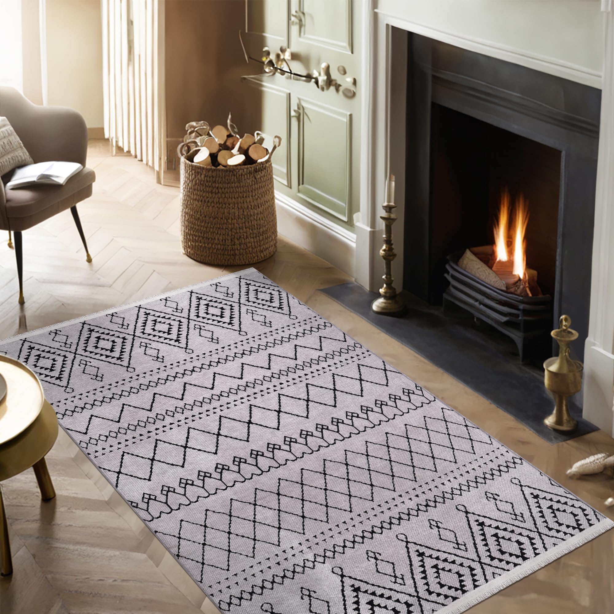 Rugs Living Room - Machine Washable Rug, Low Pile Non-Slip Area Rug - Area Rugs for Livingroom Bedroom Kitchen - Pet Friendly Carpet, Modern Room Decor (Red, 120X180)