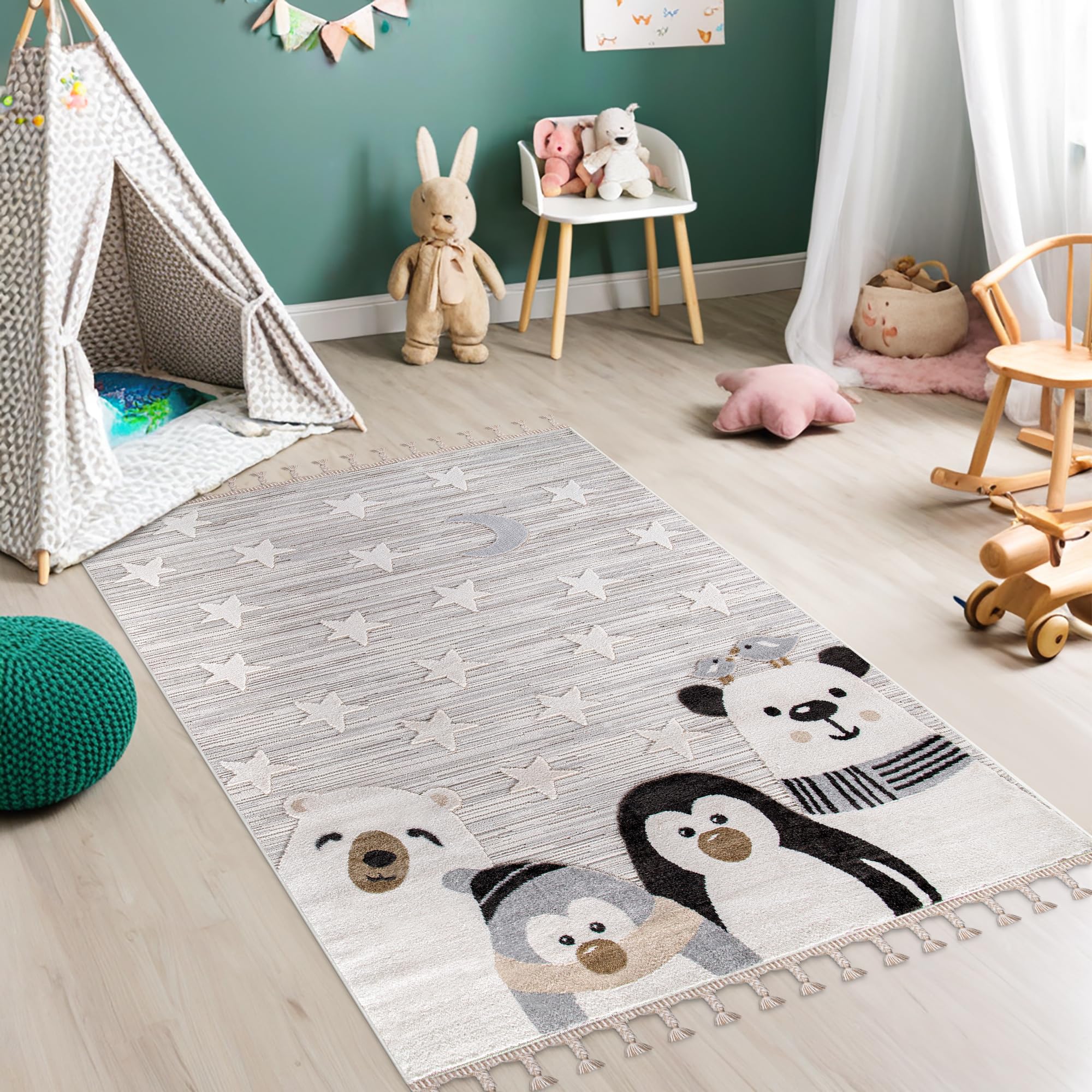 Kids Rug – Soft & Playful Area Rug for Children's Room, Nursery & Playroom | Non-Shedding, Hypoallergenic, Pet-Friendly & Durable | Cute Cartoon Designs for Kids (SOFT GRAY, 200X290)