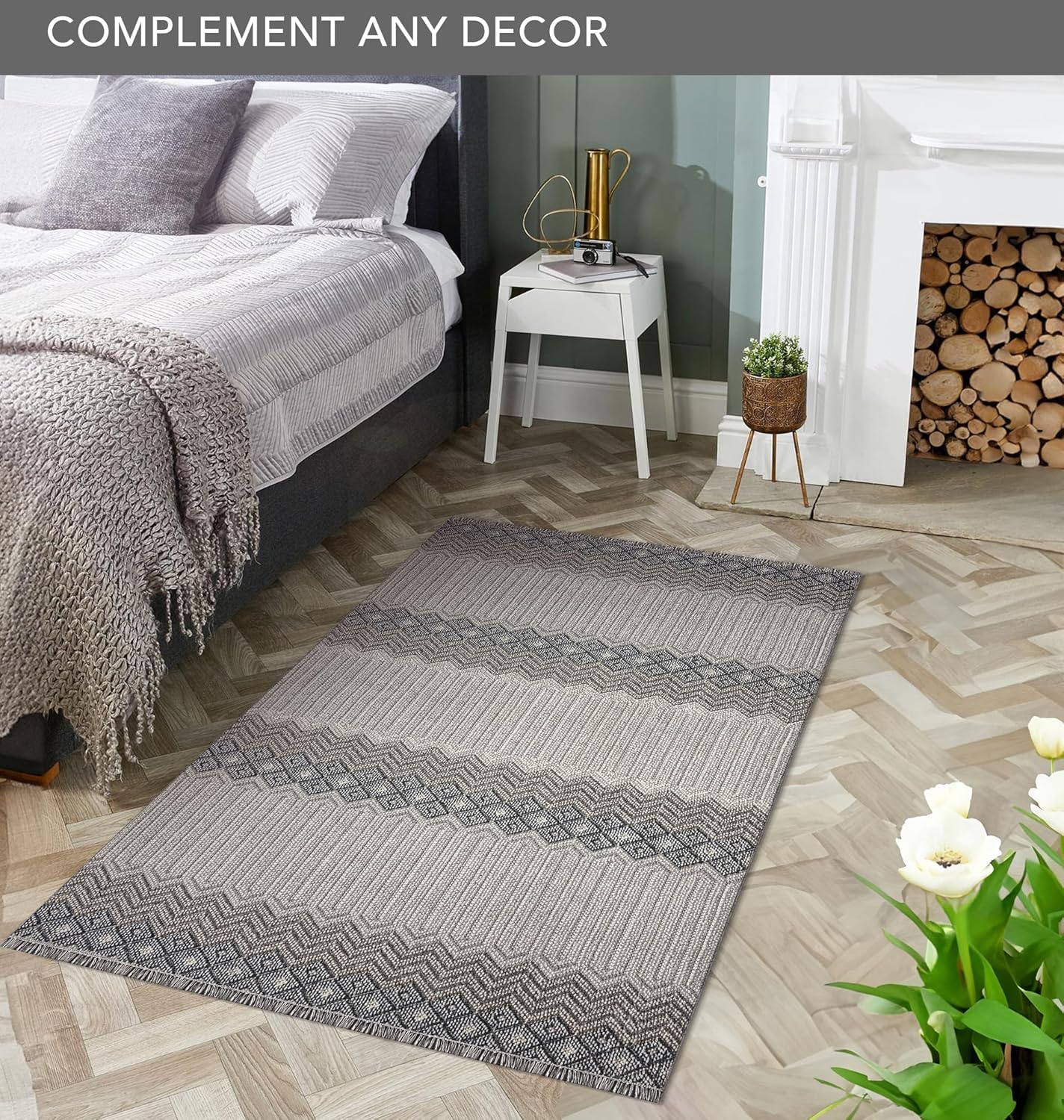 Modern Area Rug for Living Room – Stylish Carpet for Bedroom, Kitchen & Home Decor | Easy to Clean, Non-Shedding & Durable | Kid and Pet Friendly (GRAY IVORY, 80X150)