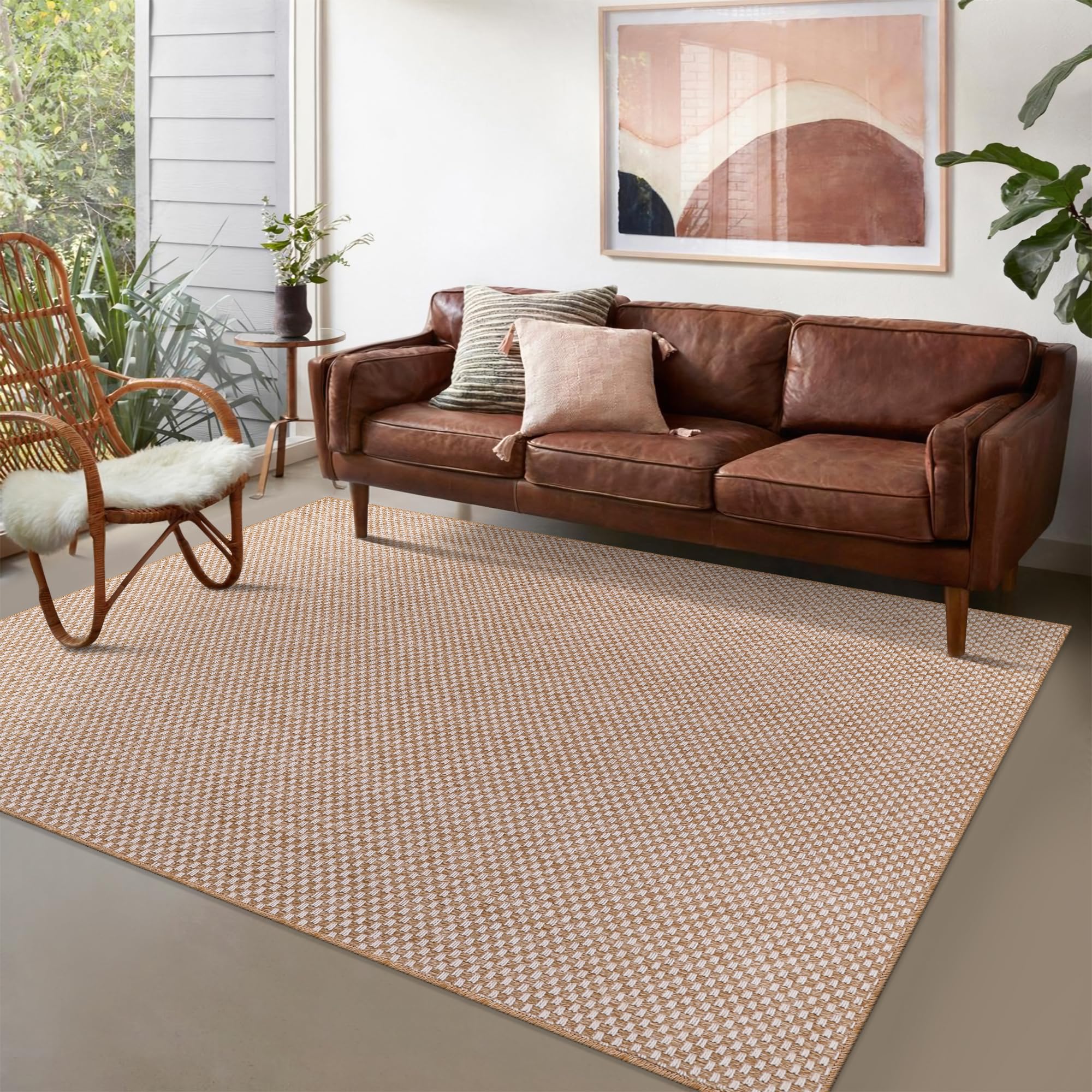 Rugs Living Room - Non slip, Washable Area Rug - Beige Rug, Suitable for Indoor and Outdoor Use, UV and Weather Resistant, Carpet for Bedroom, Kitchen, Verandas (Beige 4, 80X150 CM)