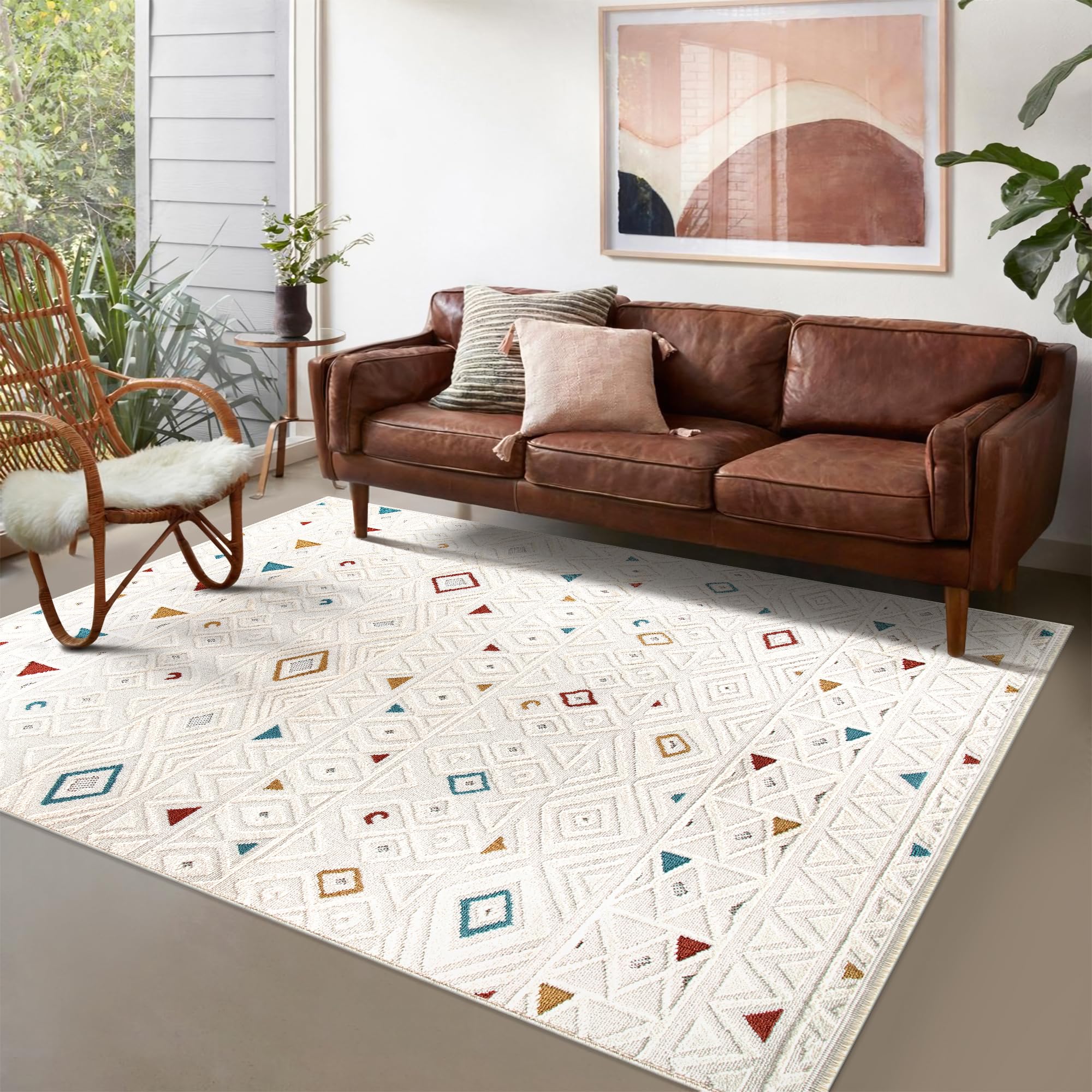 Area Rug for Living Room – Modern Textured Polypropylene Carpet | Non-Shedding, Medium Pile Geometric Rug for Bedroom, Dining Room & Home Decor (TAUPE, 120X180)