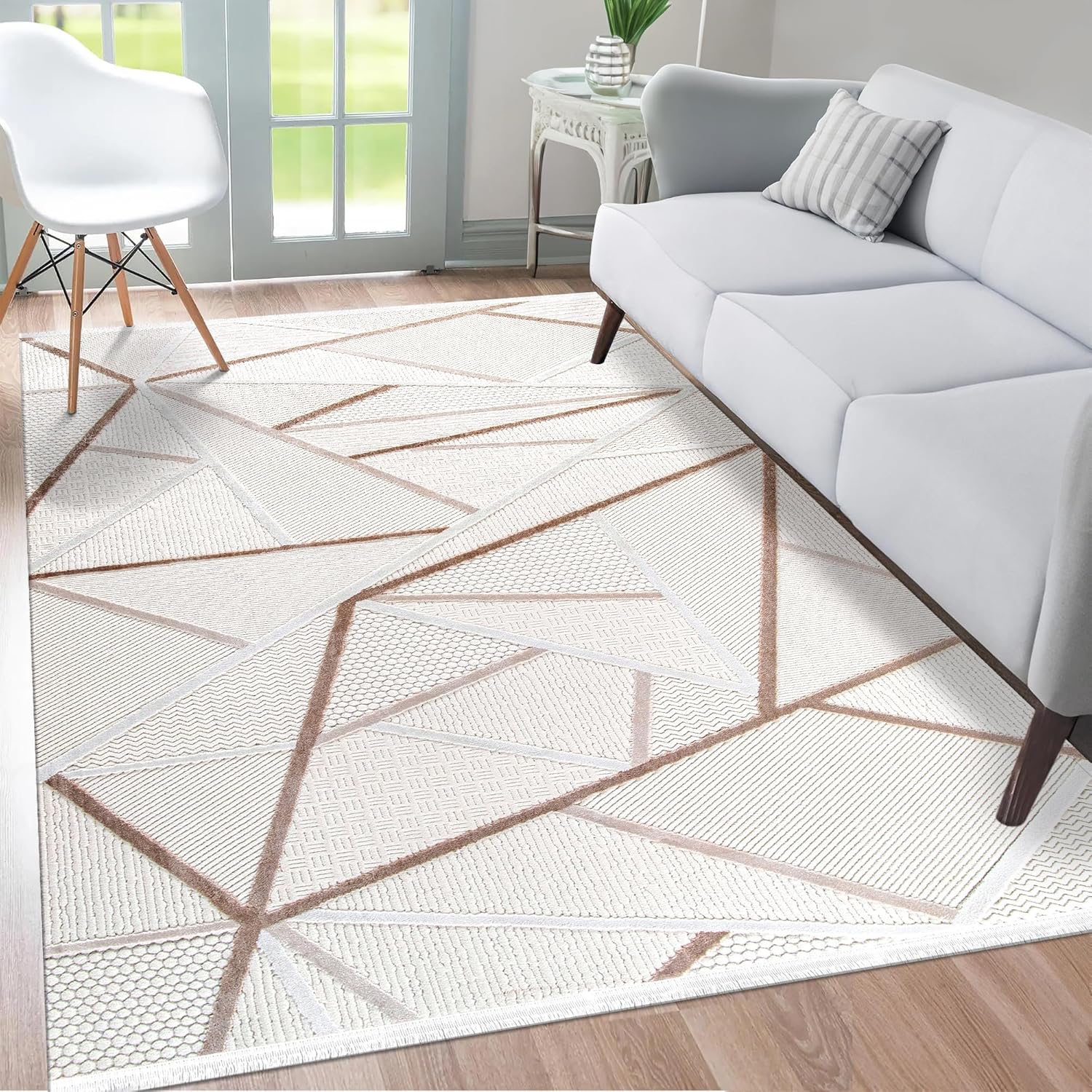 Area Rug for Living Room – Soft & Durable Carpet for Bedroom, Kitchen & Hallway – Easy to Clean, Pet & Kid Friendly Geometric Beige & Cream Rug (CREAM 2, 160X230)