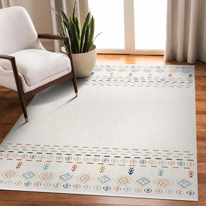 Beige Modern Polyester Low Pile Rug shown in an illustrative room