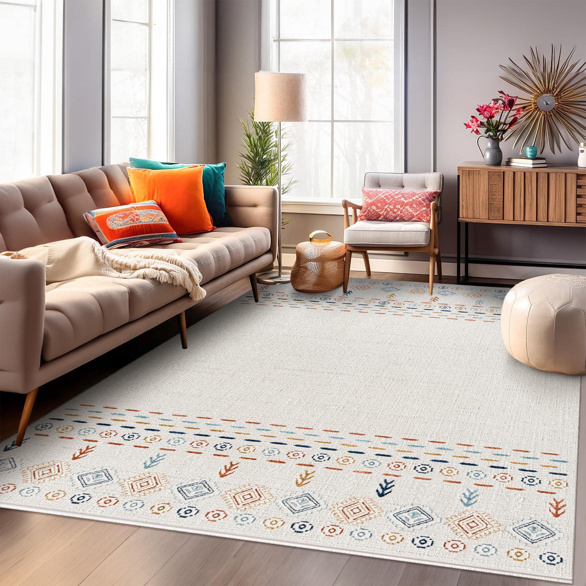 Area Rug for Living Room - Ultra-Soft Low Pile Carpet | Soft Micro Polyester, Non-Shedding & Shed-Resistant | Modern Rugs for Bedroom, Large Rugs, Hallway, Carpets (LIGHT BEIGE, 120X180)