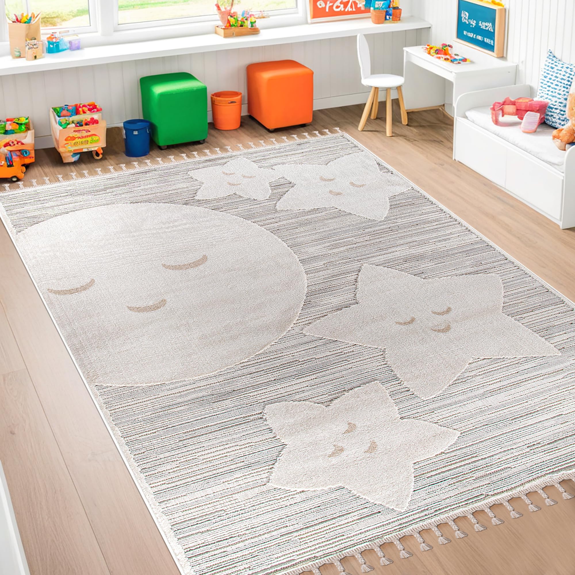 Kids Rug – Soft & Playful Area Rug for Children's Room, Nursery & Playroom | Non-Shedding, Hypoallergenic, Pet-Friendly & Durable | Cute Cartoon Designs for Kids (SOFT GRAY, 200X290)