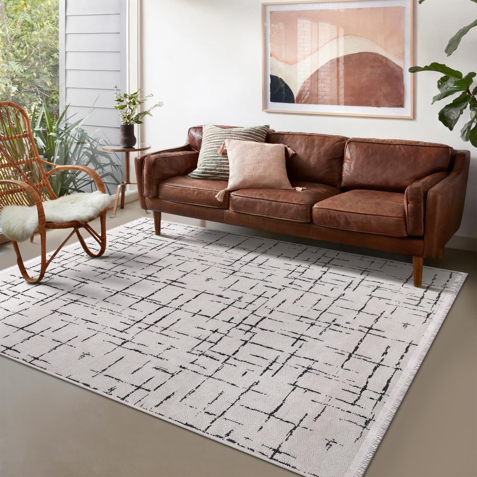 Rugs Living Room - Machine Washable Rug, Low Pile Non-Slip Area Rug - Area Rugs for Bedroom, Kitchen, Hallway - Pet Friendly Carpet, Modern Room Decor (RED, 120X180)