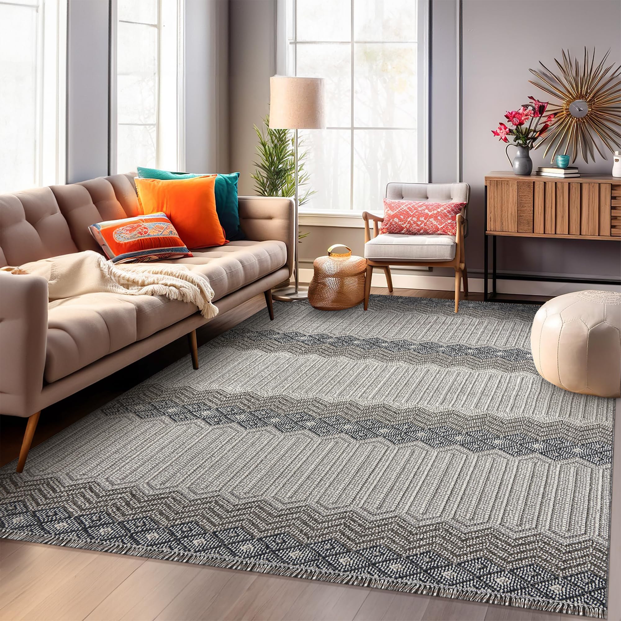 Modern Area Rug for Living Room – Stylish Carpet for Bedroom, Kitchen & Home Decor | Easy to Clean, Non-Shedding & Durable | Kid and Pet Friendly (GRAY IVORY, 80X150)