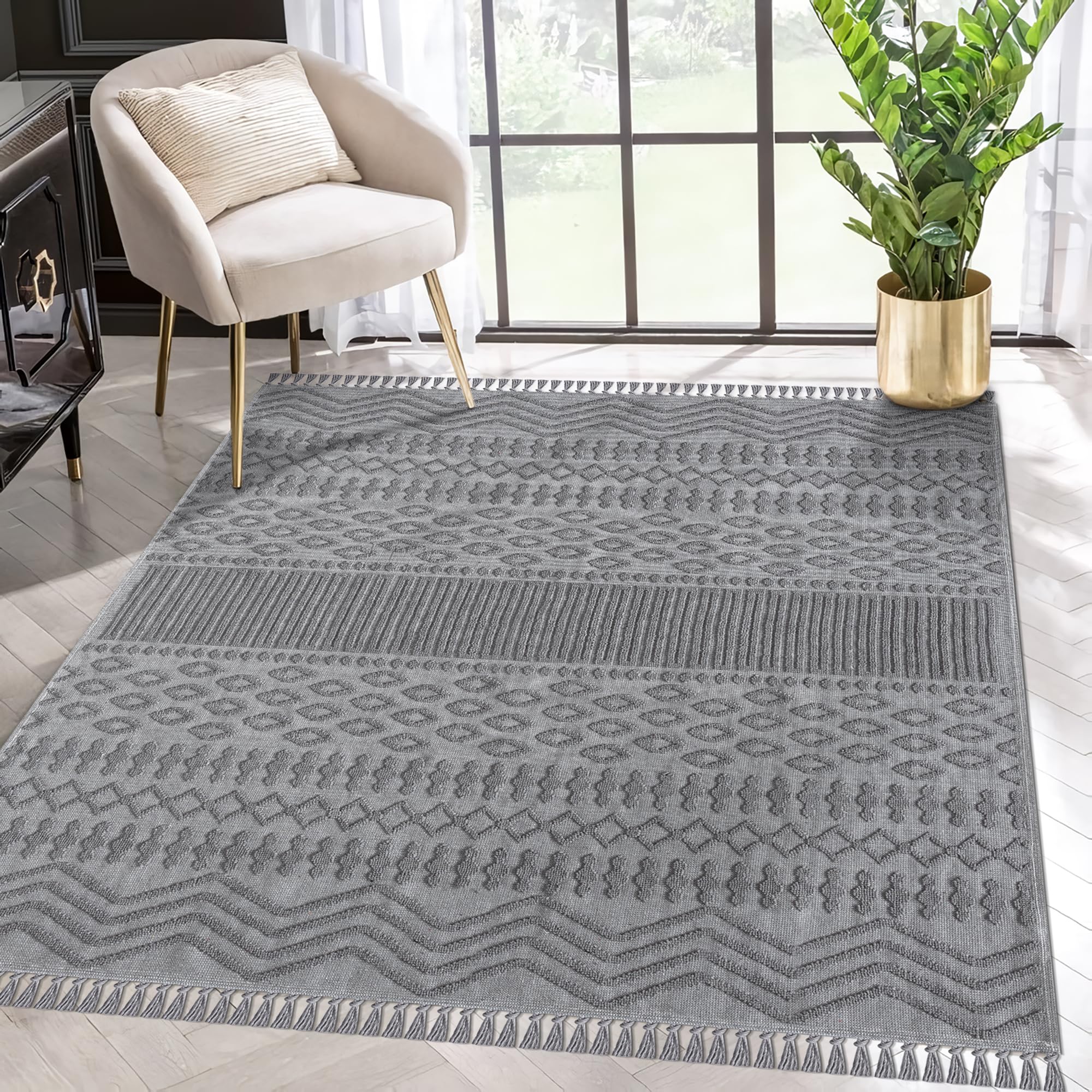 NETLINE HOME Machine Washable Area Rugs For Kitchen, Bedroom, Dining Room and Living Room | Kid Pet Friendly Rug | 100% Cotton | Low Pile | Non Slip (Beige, 160X230 CM)