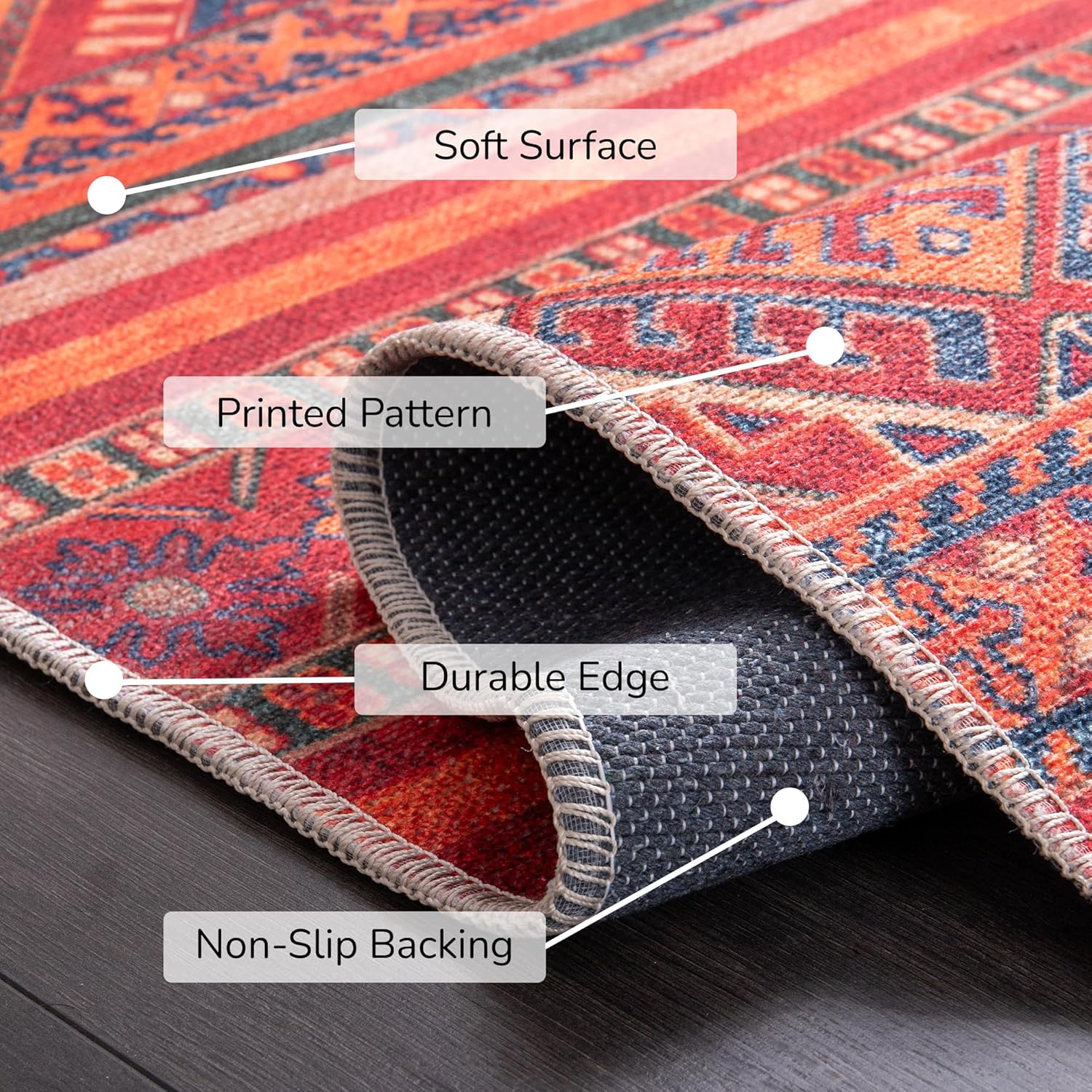 Netline Home Rugs Depot 1322K – Machine Washable Red Tribal Kilim Rug | Multicolor Geometric Striped Carpet for Living Room, Bedroom & Dining