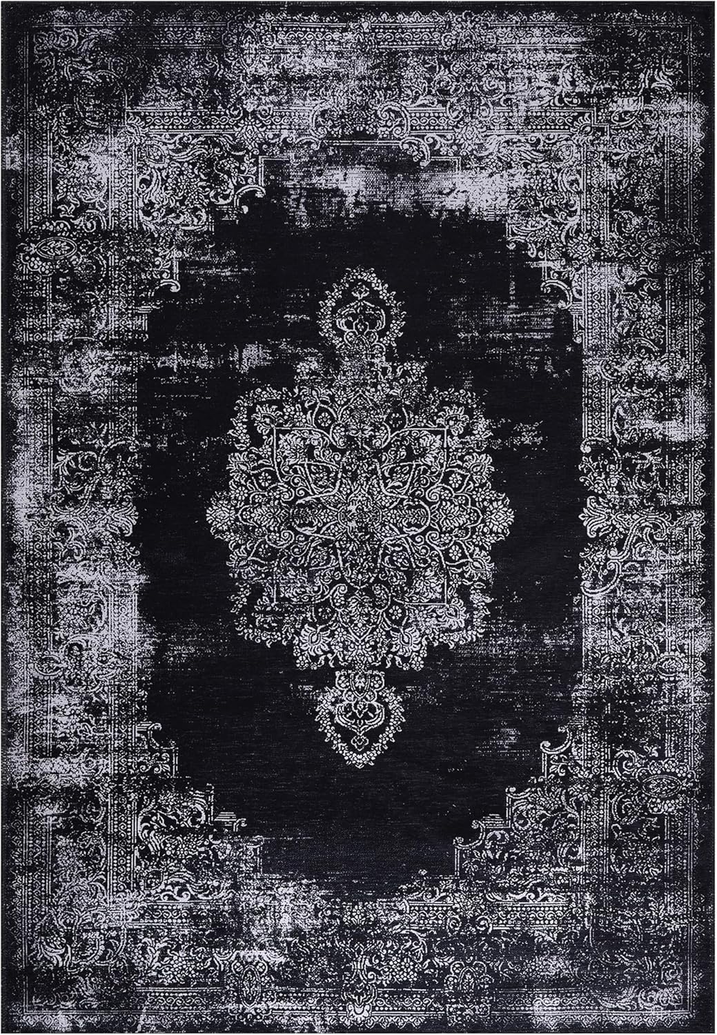 Netline Home Rugs Depot Kilim Black and Gray Medallion Washable Rug Design 1319