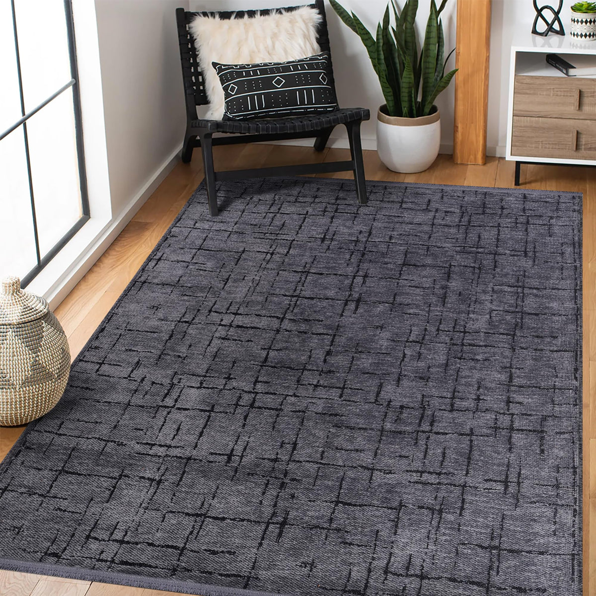 Red machine washable chenille runner rug by Netline Home, soft low pile non-slip area rug for living room, bedroom, or hallway.