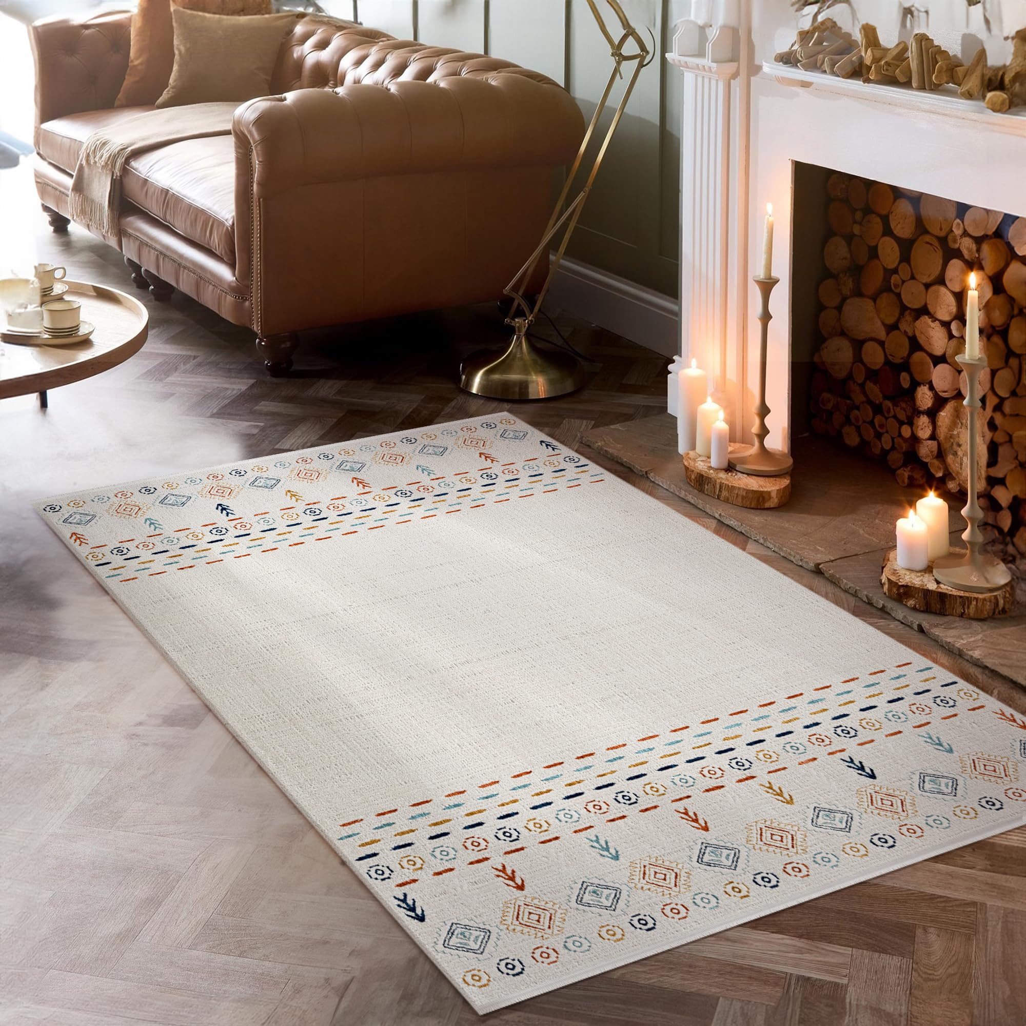 Area Rug for Living Room - Ultra-Soft Low Pile Carpet | Soft Micro Polyester, Non-Shedding & Shed-Resistant | Modern Rugs for Bedroom, Large Rugs, Hallway, Carpets (LIGHT BEIGE, 120X180)