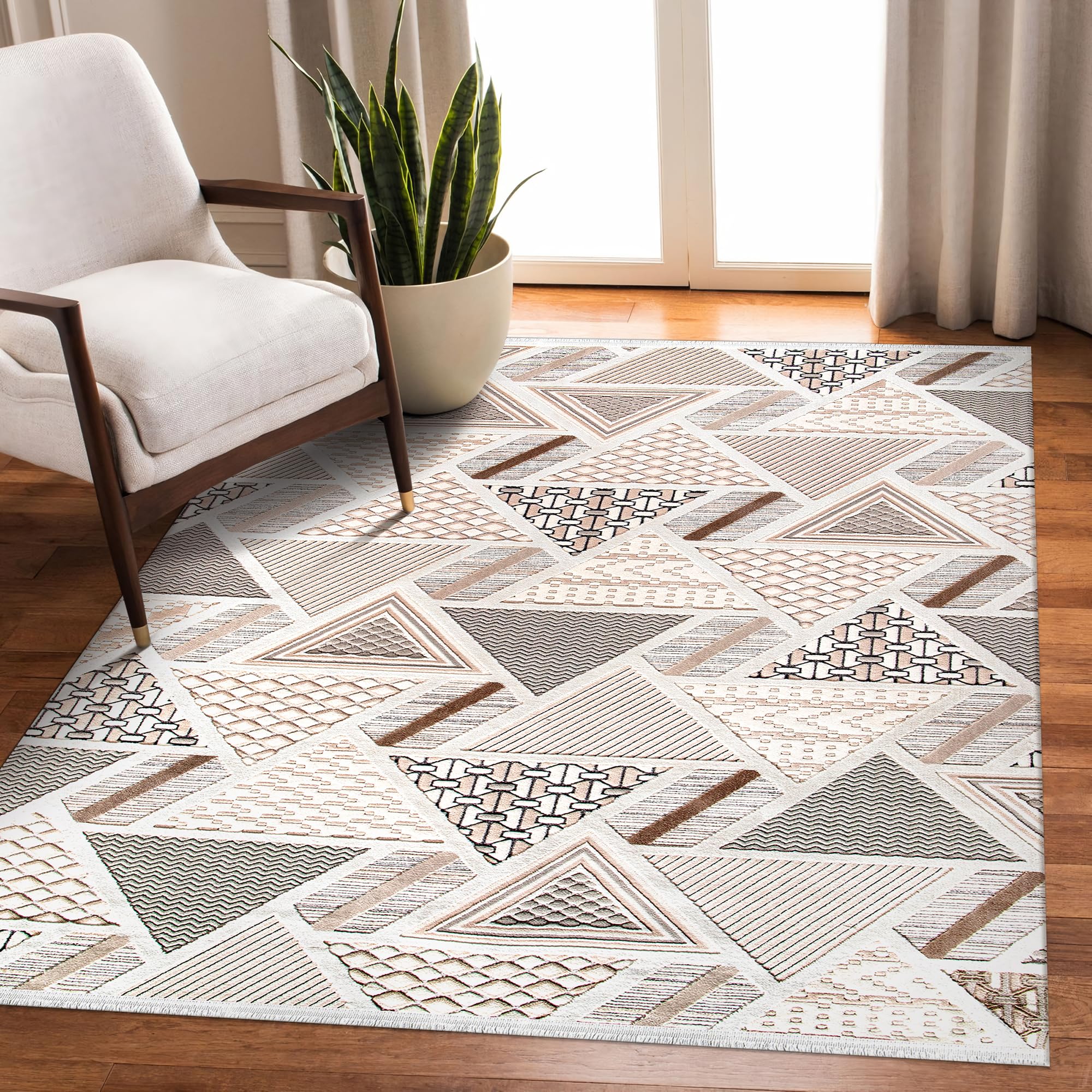 Area Rug for Living Room – Soft & Durable Carpet for Bedroom, Kitchen & Hallway – Easy to Clean, Pet & Kid Friendly Geometric Beige & Cream Rug (CREAM 2, 160X230)