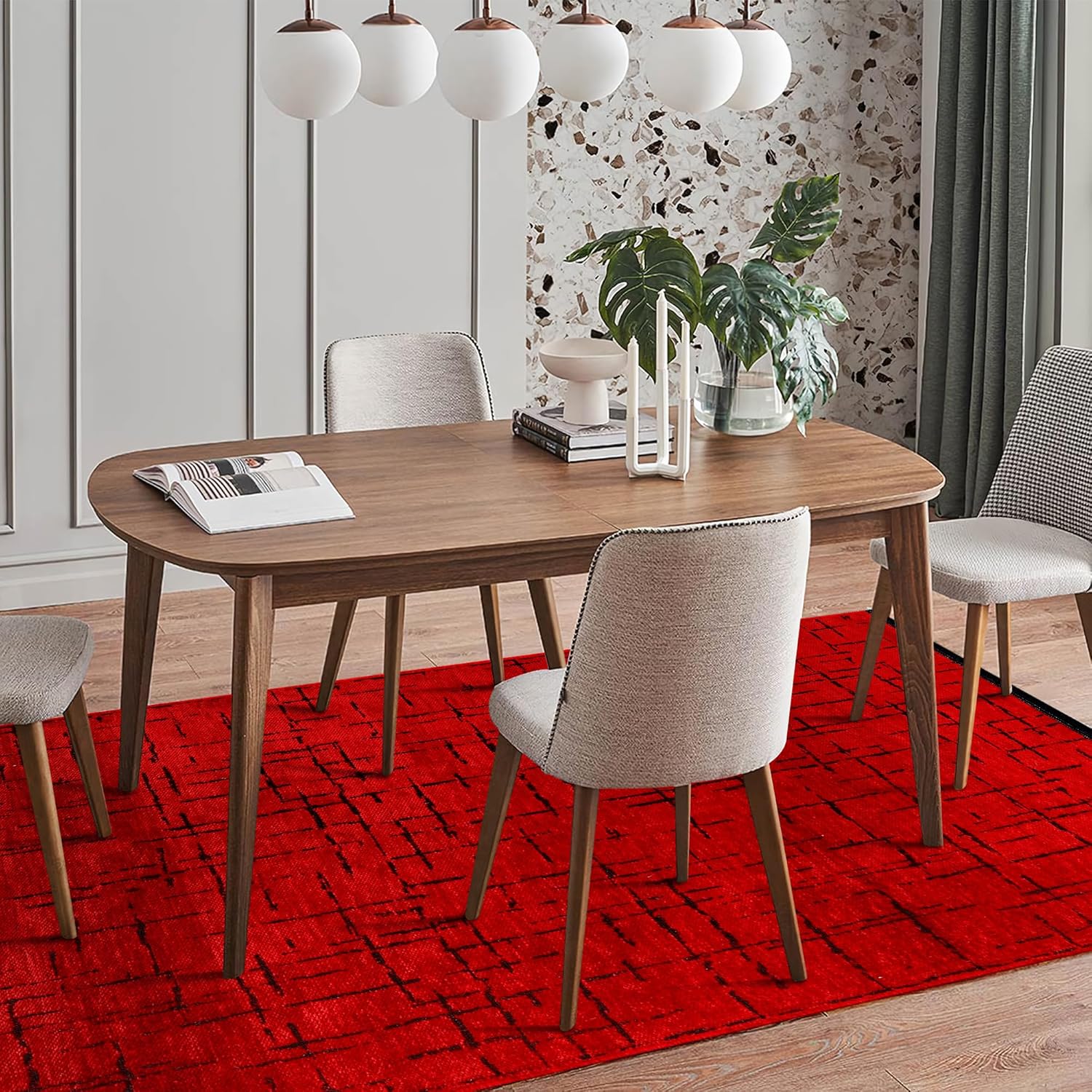 Rugs Living Room - Machine Washable Rug, Low Pile Non-Slip Area Rug - Area Rugs for Bedroom, Kitchen, Hallway - Pet Friendly Carpet, Modern Room Decor (RED, 120X180)