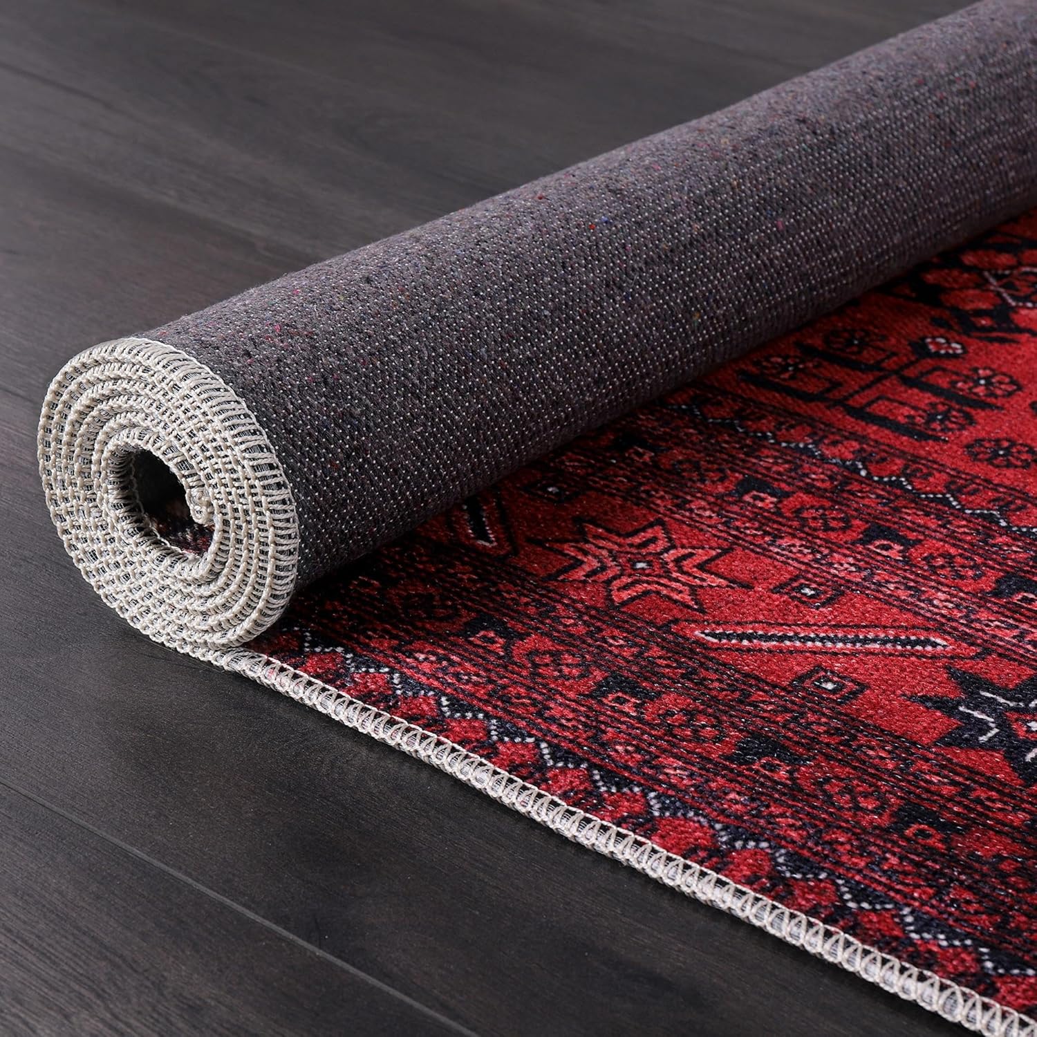 Rugs Living Room - Washable Rug - Area Rug - Non-Slip Rugs Carpet Woven from Cotton - Vintage Rug for Living Room Bedroom Kitchen - Kid and Pet Friendly (RED RUG, 80X150 CM)