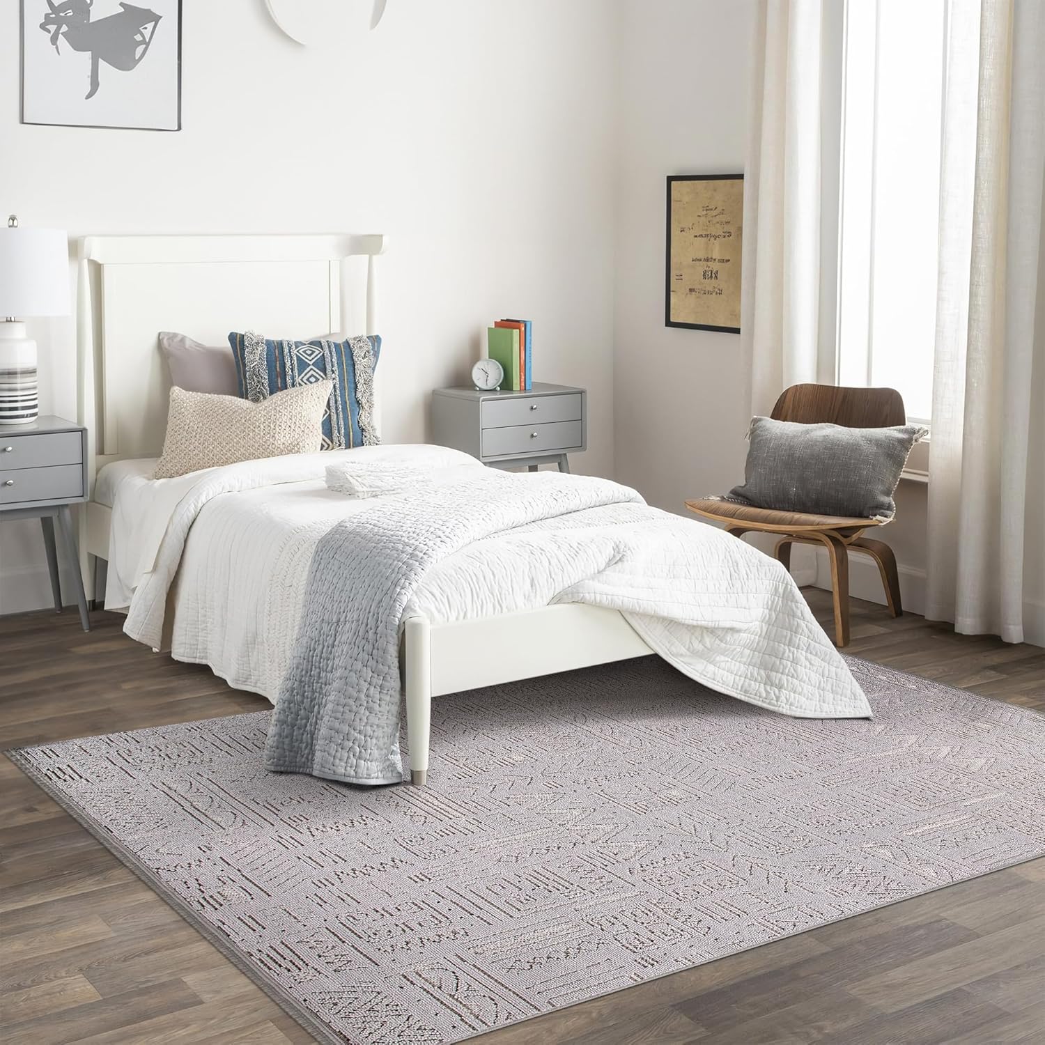 Modern Area Rug for Living Room – Durable, Non-Shedding Carpet for Bedroom, Kitchen & Hallway Rugs | Easy to Clean, Lightweight & Low Pile Design (GRAY, 120X180)