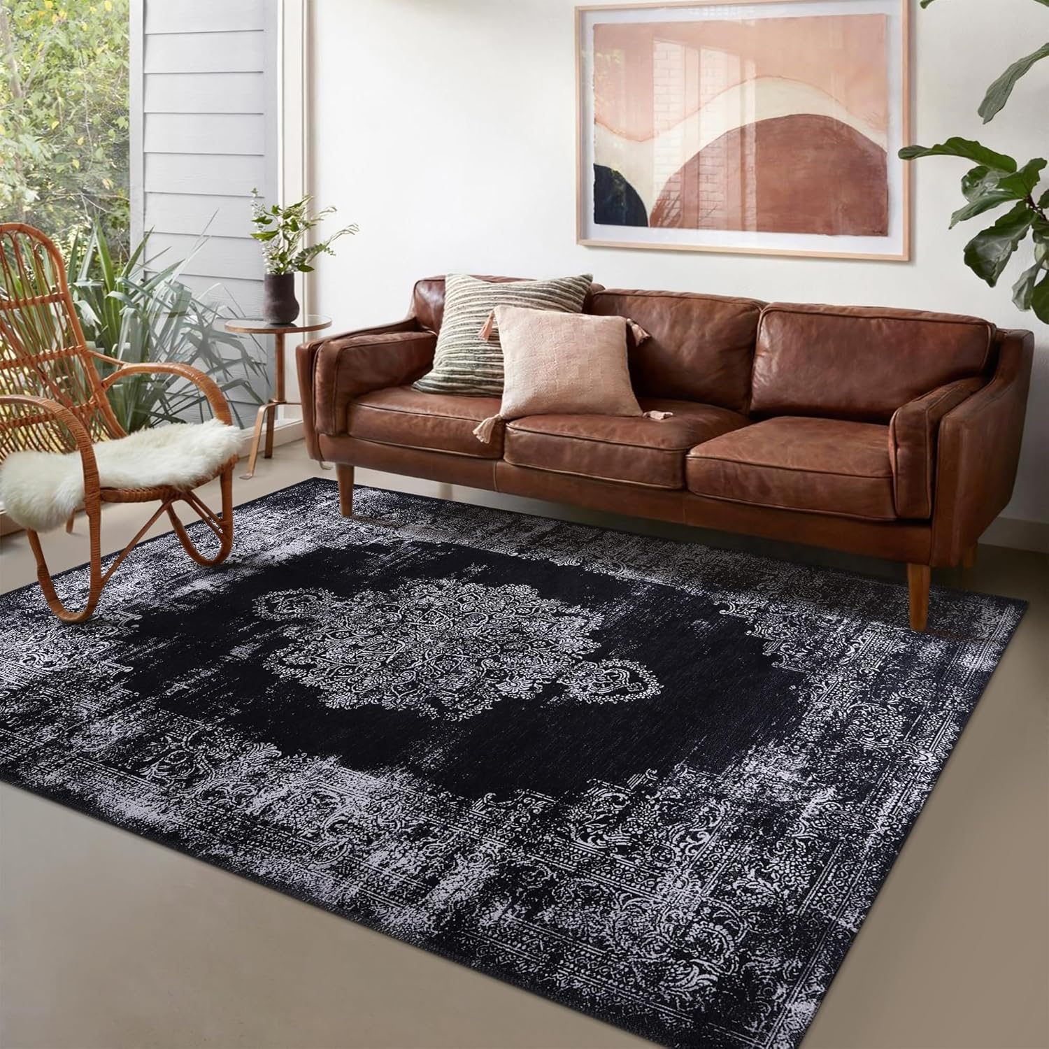 Netline Home Rugs Depot Kilim Black and Gray Medallion Washable Rug Design 1319