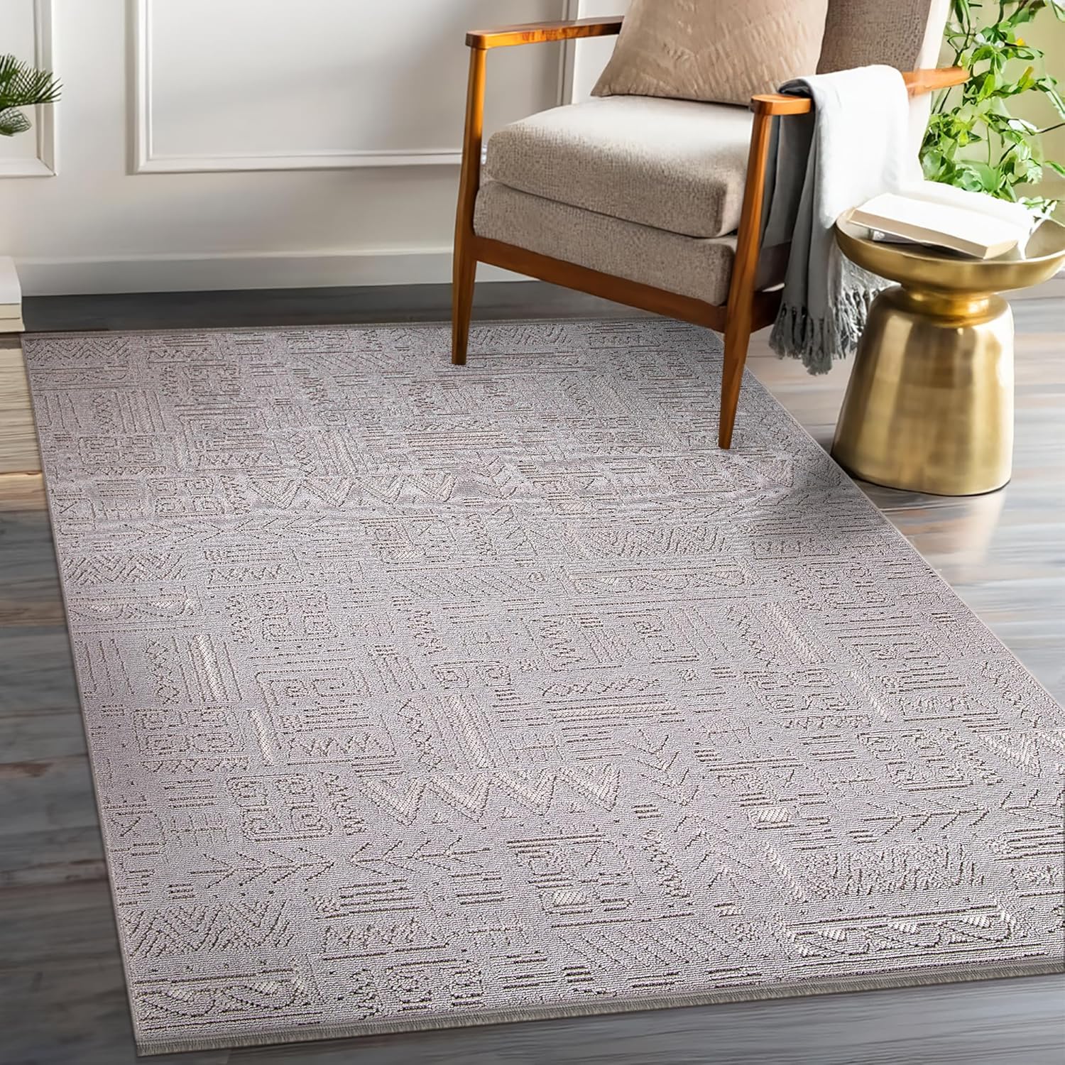 Modern Area Rug for Living Room – Durable, Non-Shedding Carpet for Bedroom, Kitchen & Hallway Rugs | Easy to Clean, Lightweight & Low Pile Design (GRAY, 120X180)
