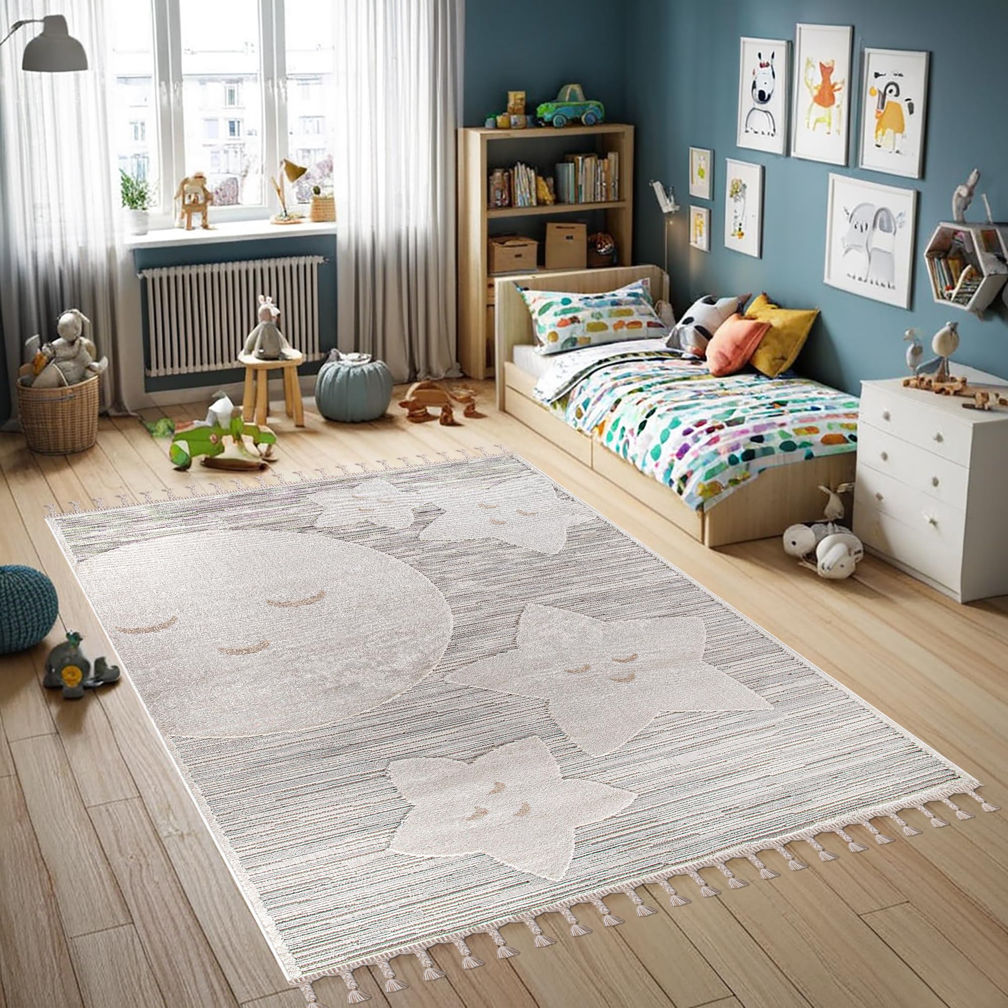 Kids Rug – Soft & Playful Area Rug for Children's Room, Nursery & Playroom | Non-Shedding, Hypoallergenic, Pet-Friendly & Durable | Cute Cartoon Designs for Kids (SOFT GRAY, 200X290)