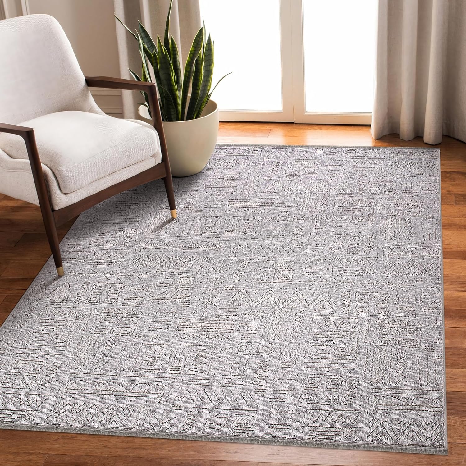 Modern Area Rug for Living Room – Durable, Non-Shedding Carpet for Bedroom, Kitchen & Hallway Rugs | Easy to Clean, Lightweight & Low Pile Design (GRAY, 120X180)