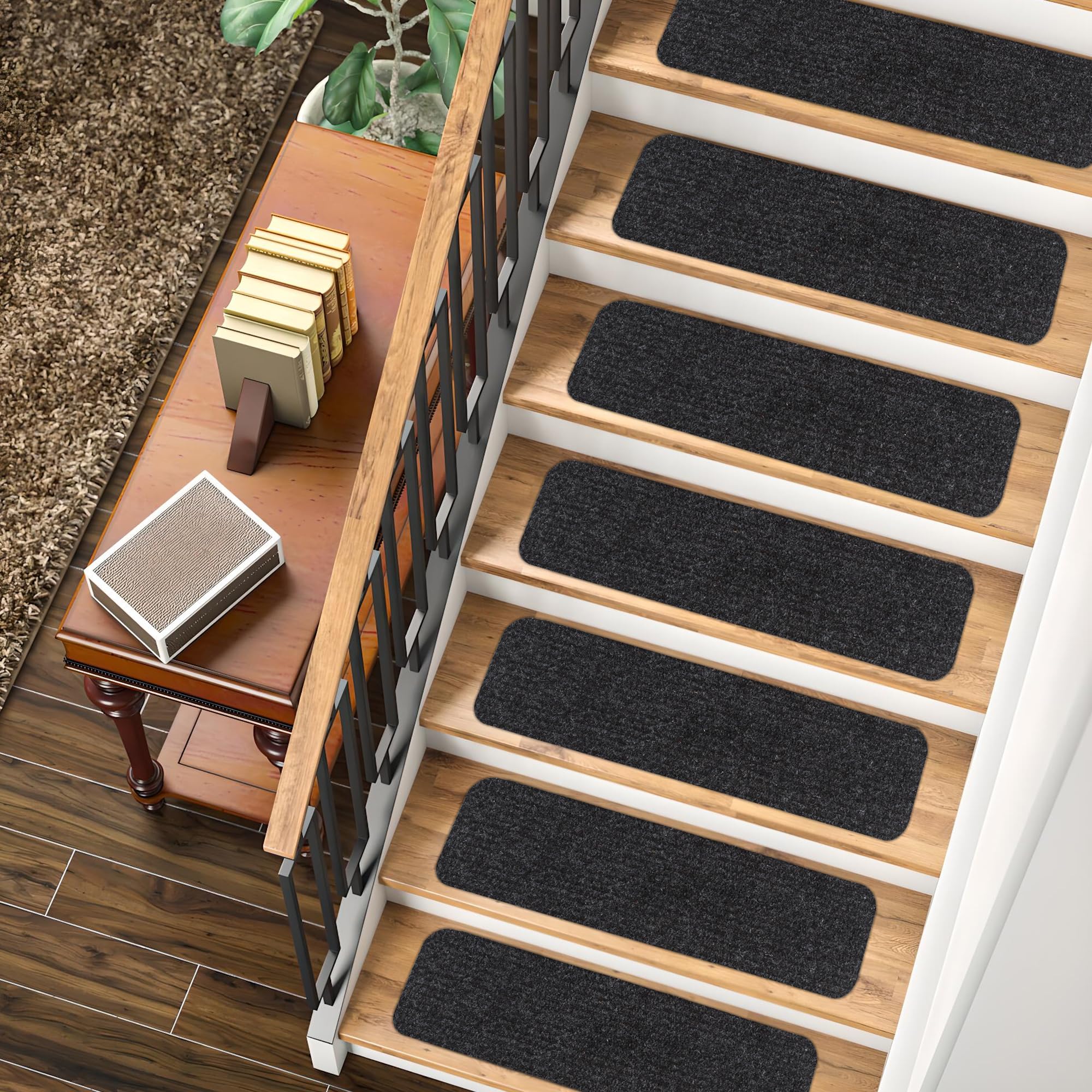Non-Slip Carpet Stair Treads (7 Pack) - Easy Installation - Safety Protection Anti-Skid Rug Pads for Kids and Pets - Self-Adhesive Step Mats for Stairs – 20 x 76 cm (7, BROWN)