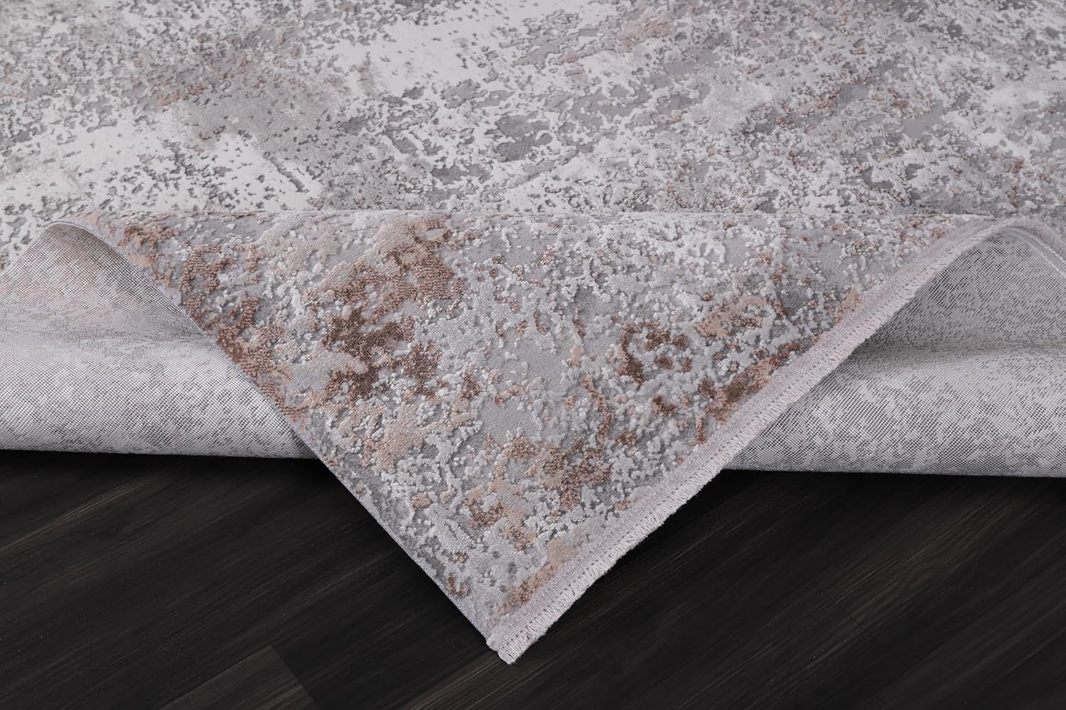 Luxe gray runner rug by Netline Home featuring geometric distressed design, 8mm pile, high-density Wilton woven construction.
