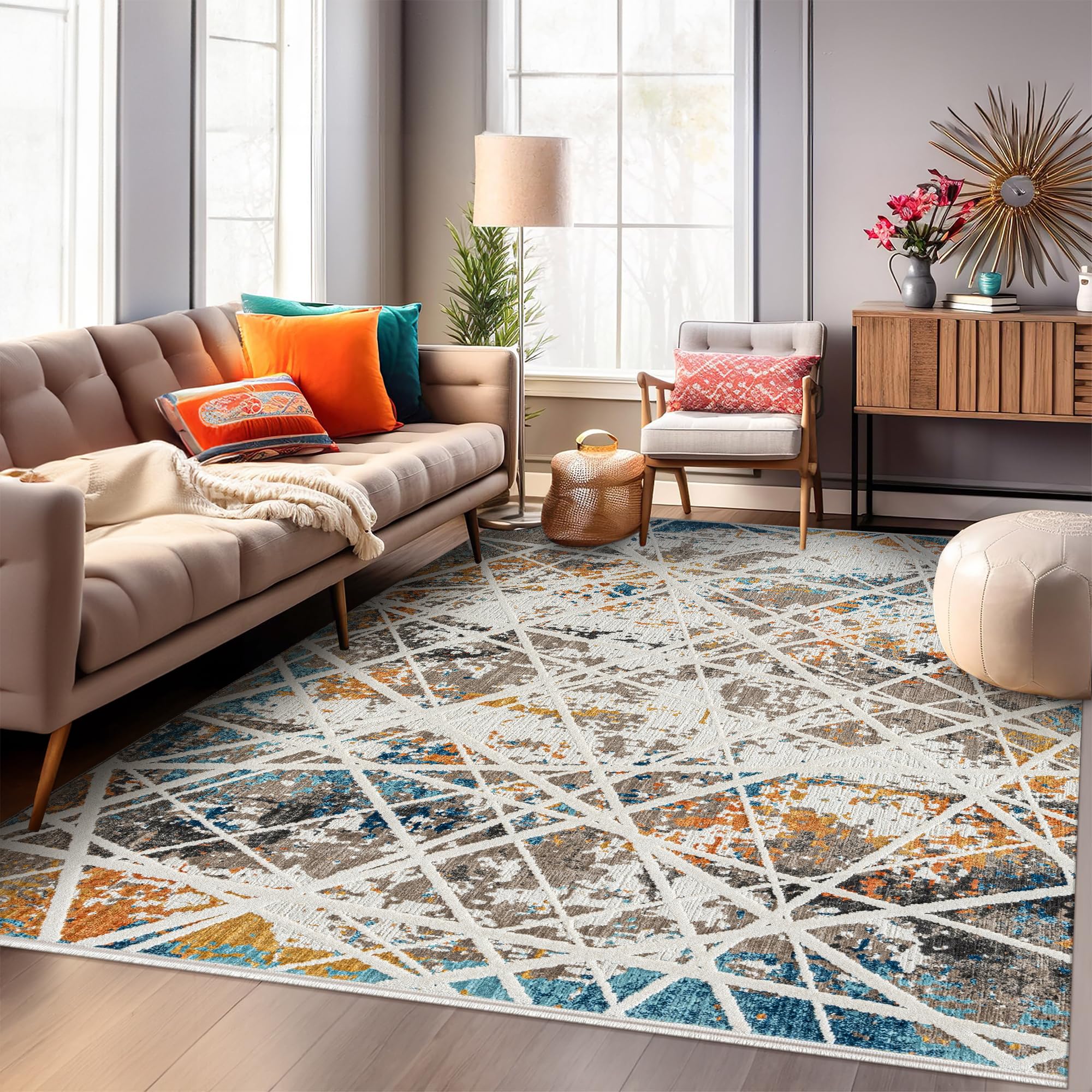 Area Rug for Living Room - Ultra-Soft Low Pile Carpet | Soft Micro Polyester, Non-Shedding & Shed-Resistant | Modern Rugs for Bedroom, Large Rugs, Hallway, Carpets (LIGHT BEIGE, 120X180)