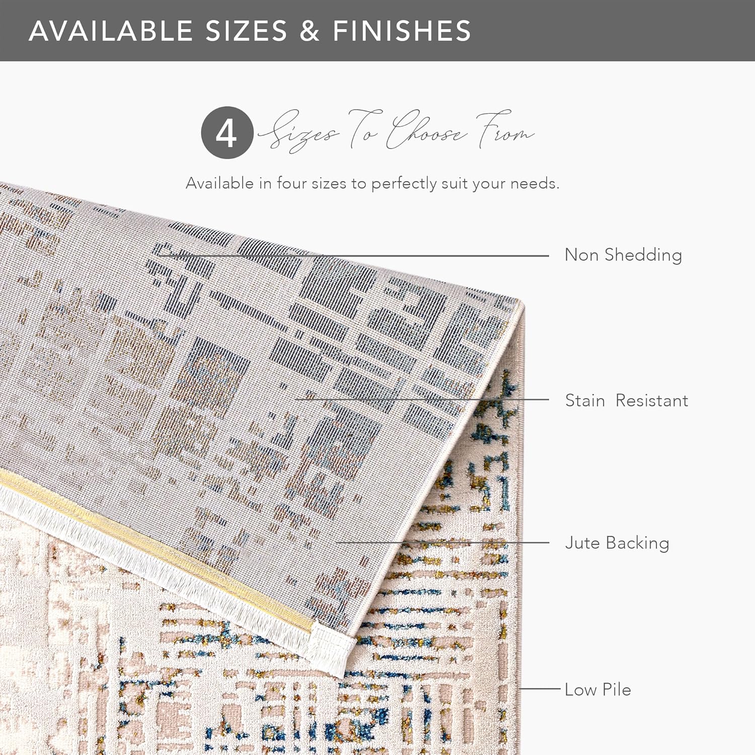 Area Rug for Living Room, Bedroom, Kitchen & Hallway – Low Pile Carpet – Bohemian, Contemporary, Scandinavian Style – Soft & Durable Beige, Gray, Blue Ivory Rug (BEIGE - BLUE, 200X290)