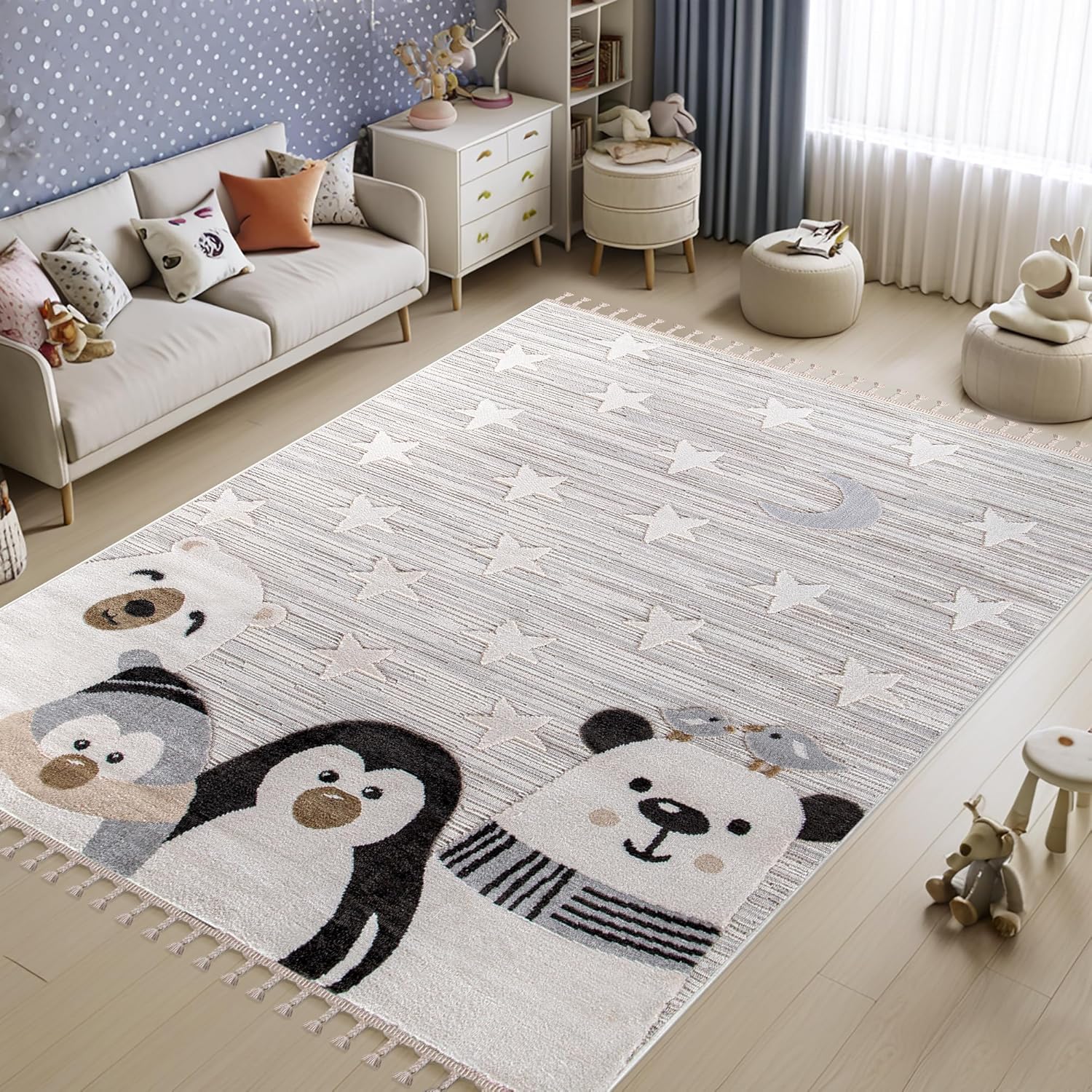 Kids Rug – Soft & Playful Area Rug for Children's Room, Nursery & Playroom | Non-Shedding, Hypoallergenic, Pet-Friendly & Durable | Cute Cartoon Designs for Kids (SOFT GRAY, 200X290)