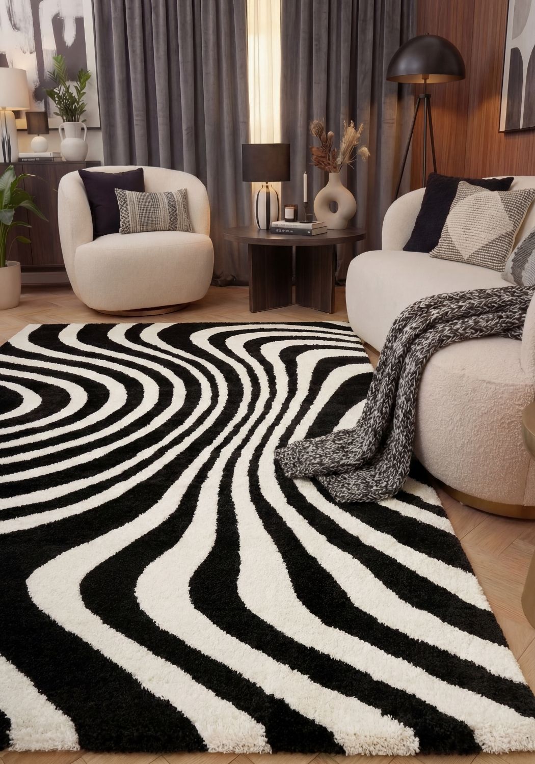 Joli Striped Black & White Rug