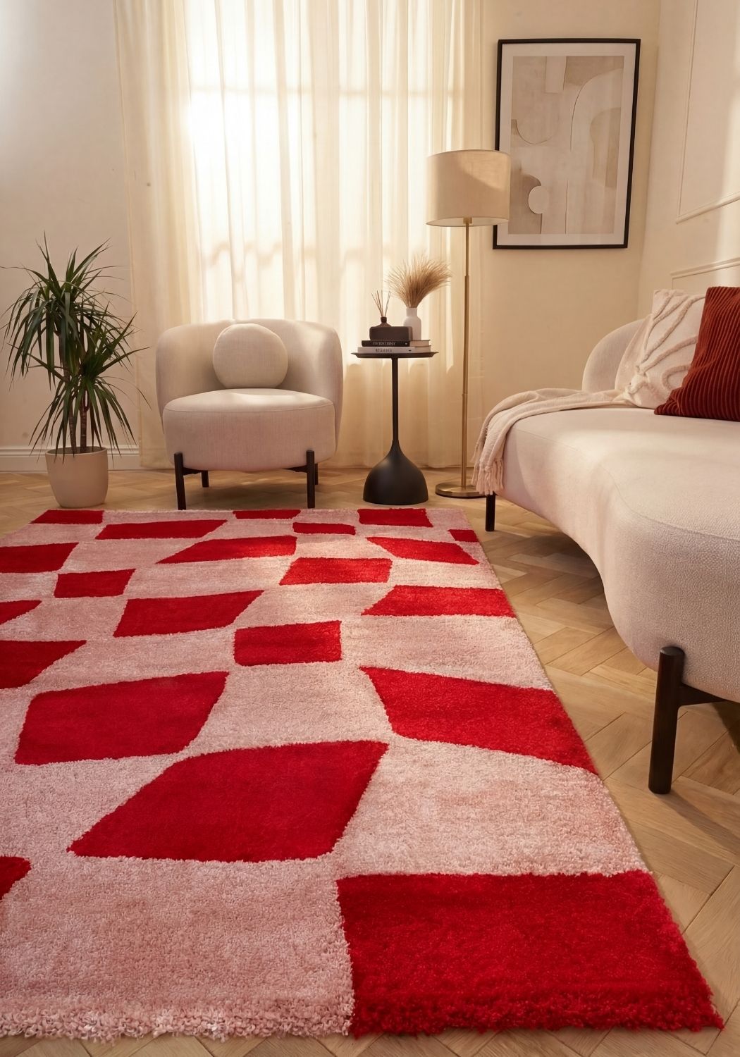 Joli Checkered Red & Pink Rug