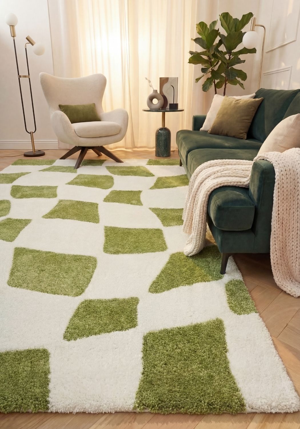 Joli Checkered Green & White Rug