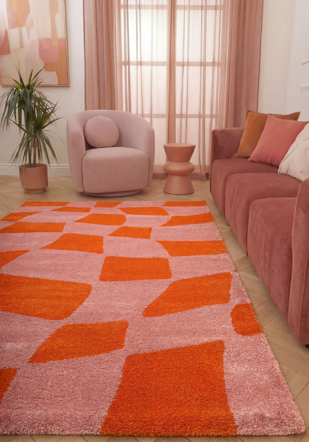 Joli Checkered Orange & Pink Rug