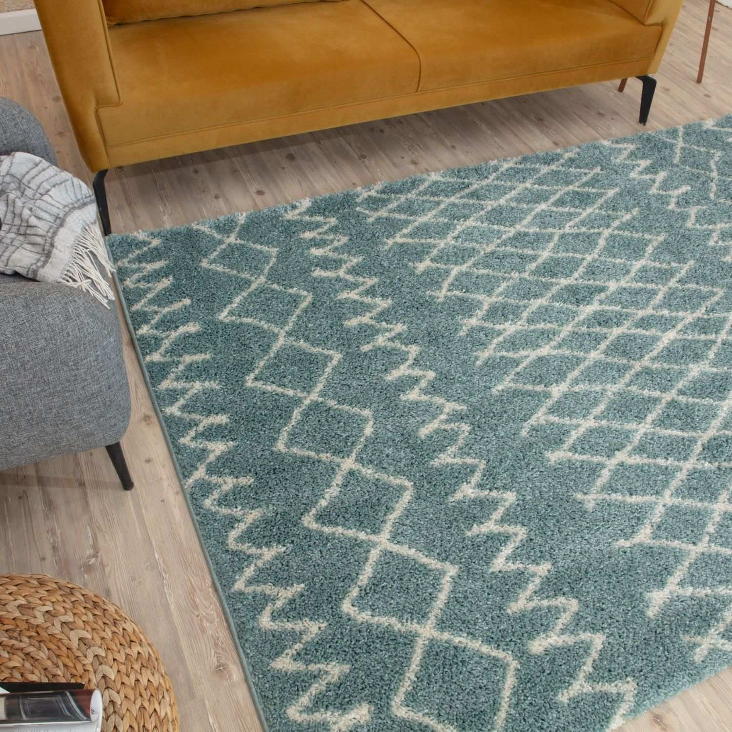Moroccan Duck Egg Blue Shaggy Rug | 950