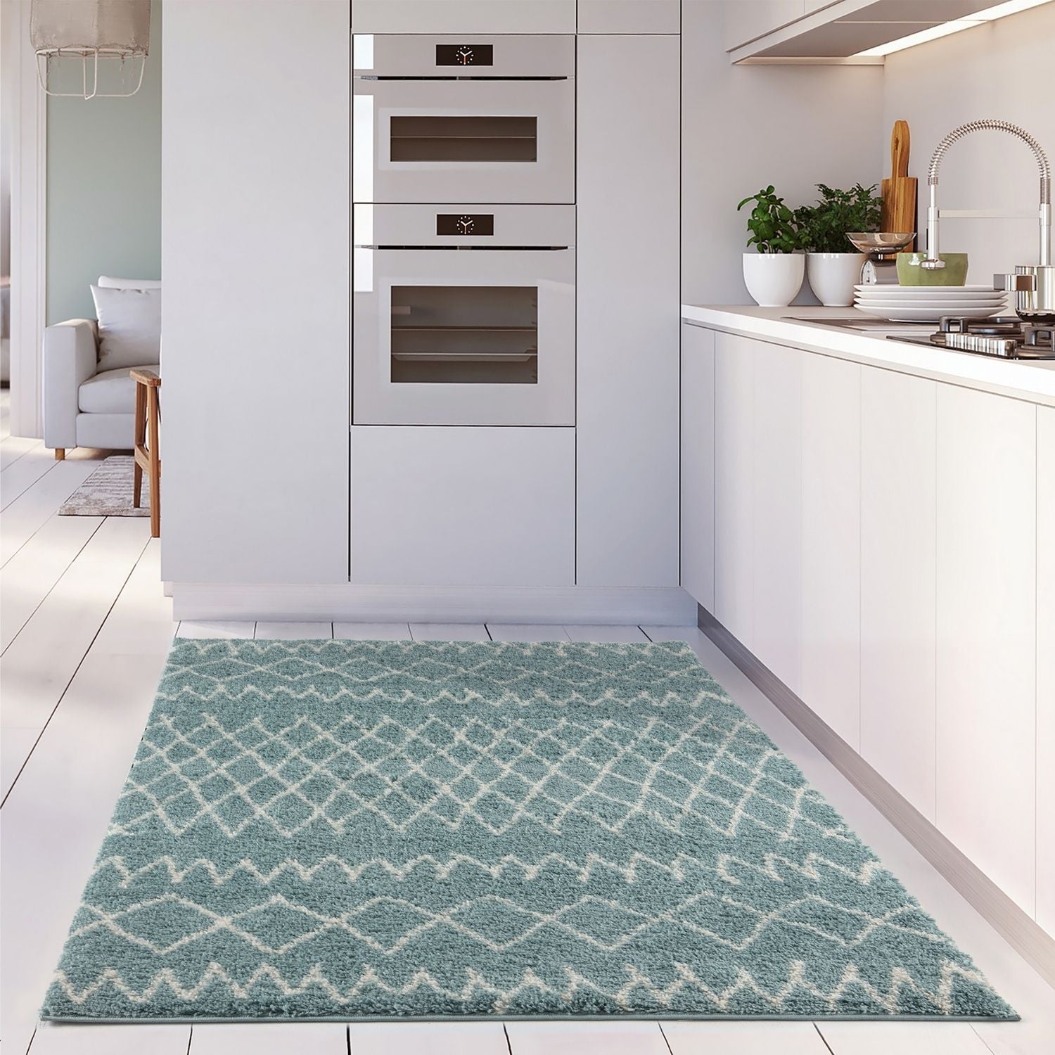 Moroccan Duck Egg Blue Shaggy Rug | 950